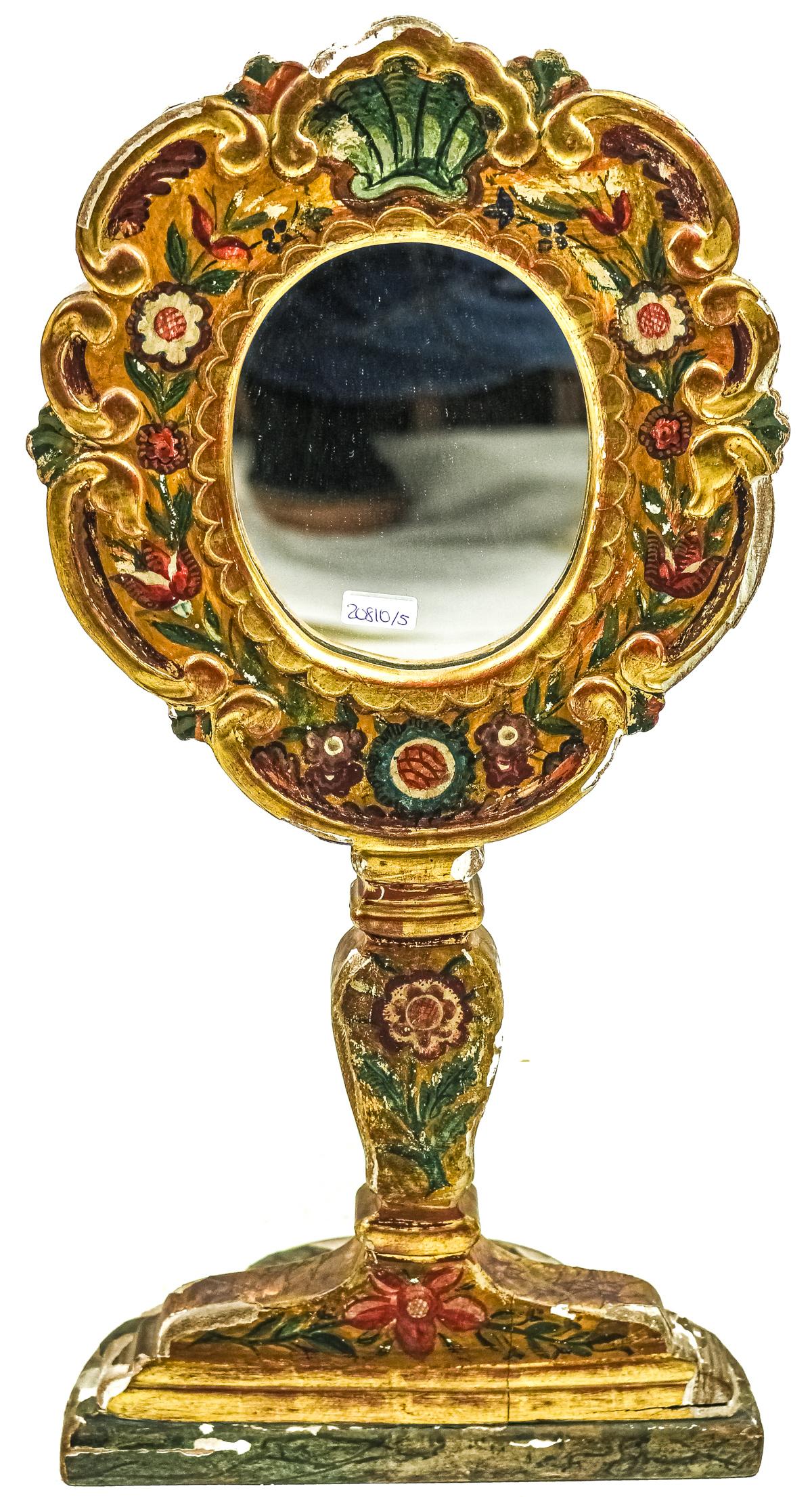 ESPEJO DE SOBREMESA POLICROMADO DEL S. XIX