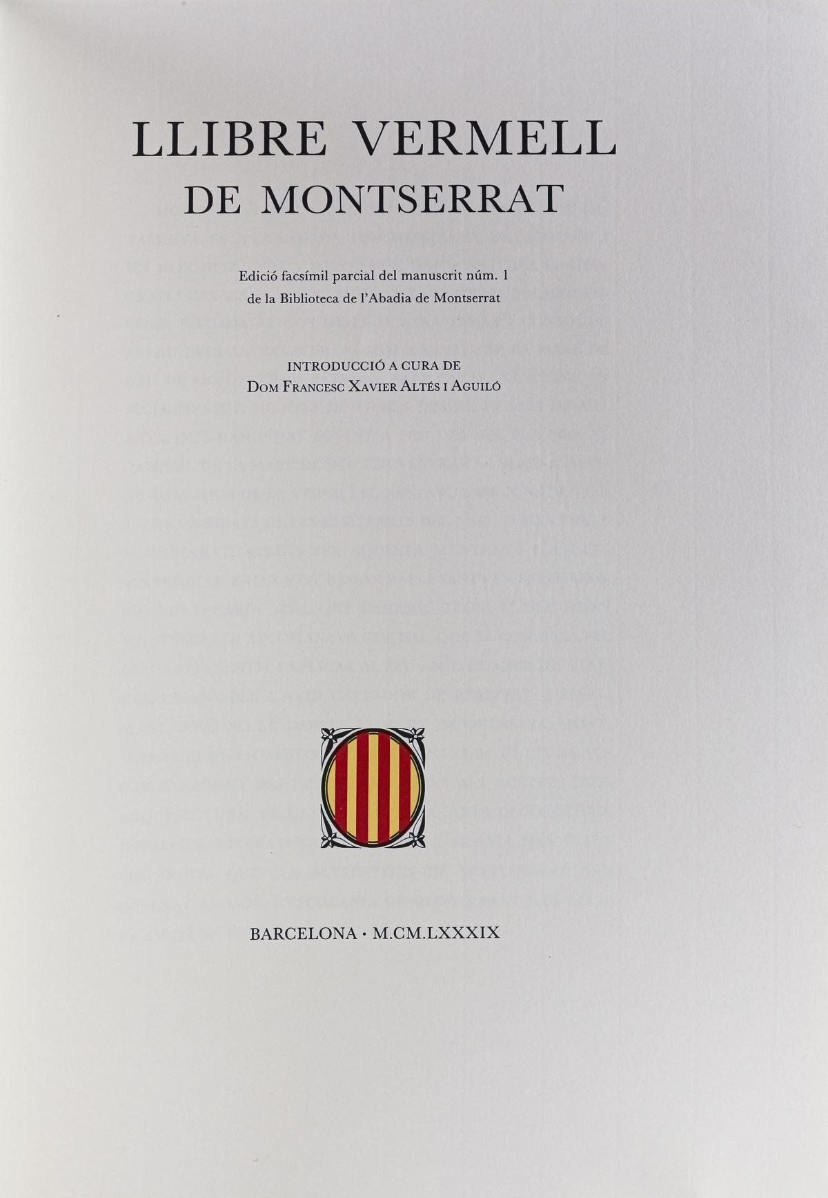 LLIBRE VERMELL DE MONTSERRAT