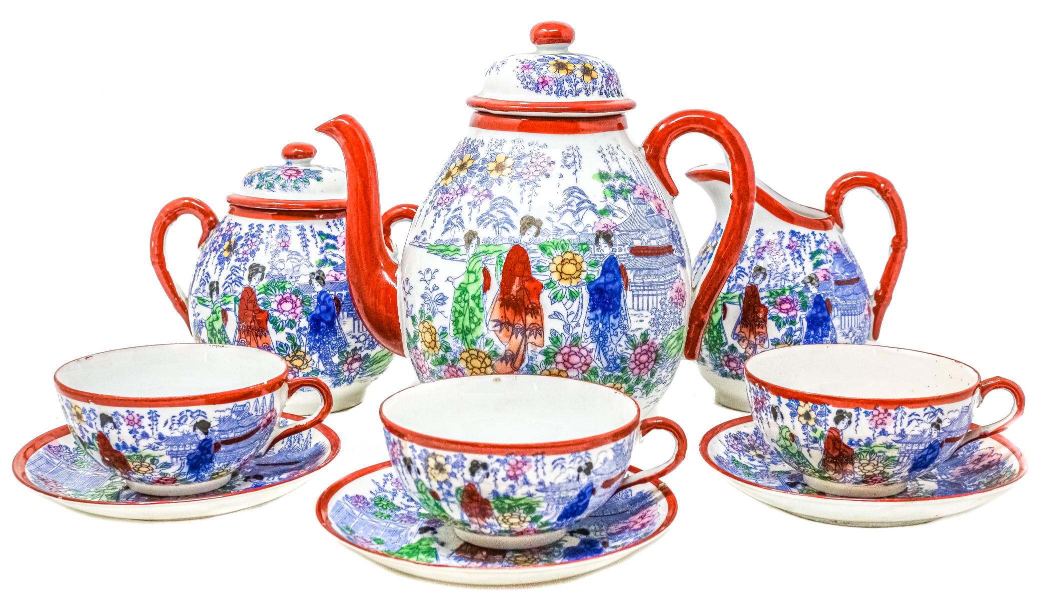 JUEGO DE TE EN PORCELANA CHINA DEL PRIMER TERCIO S.XX