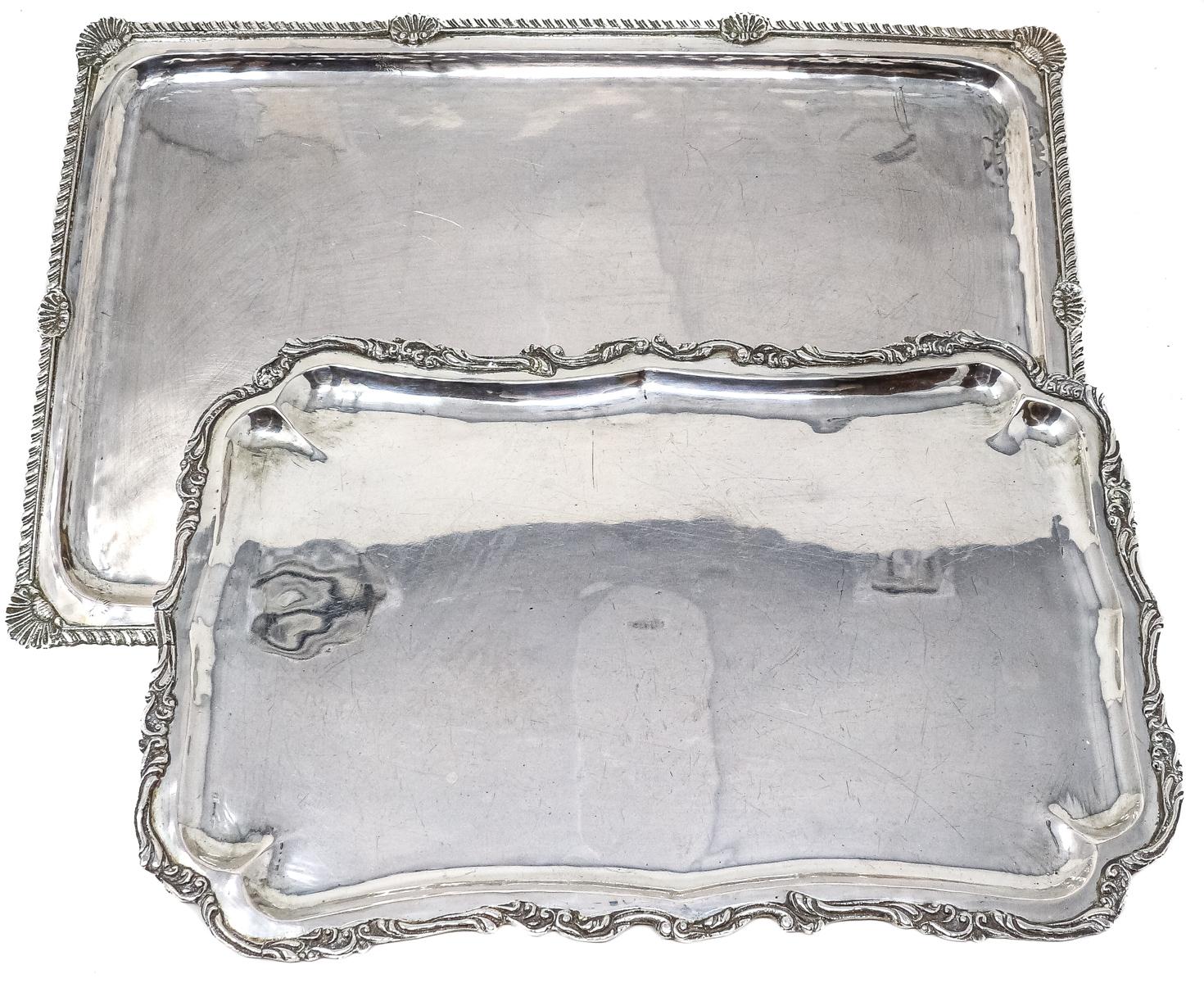 DOS BANDEJAS DE PLATA DE FORMA RECTANGULAR