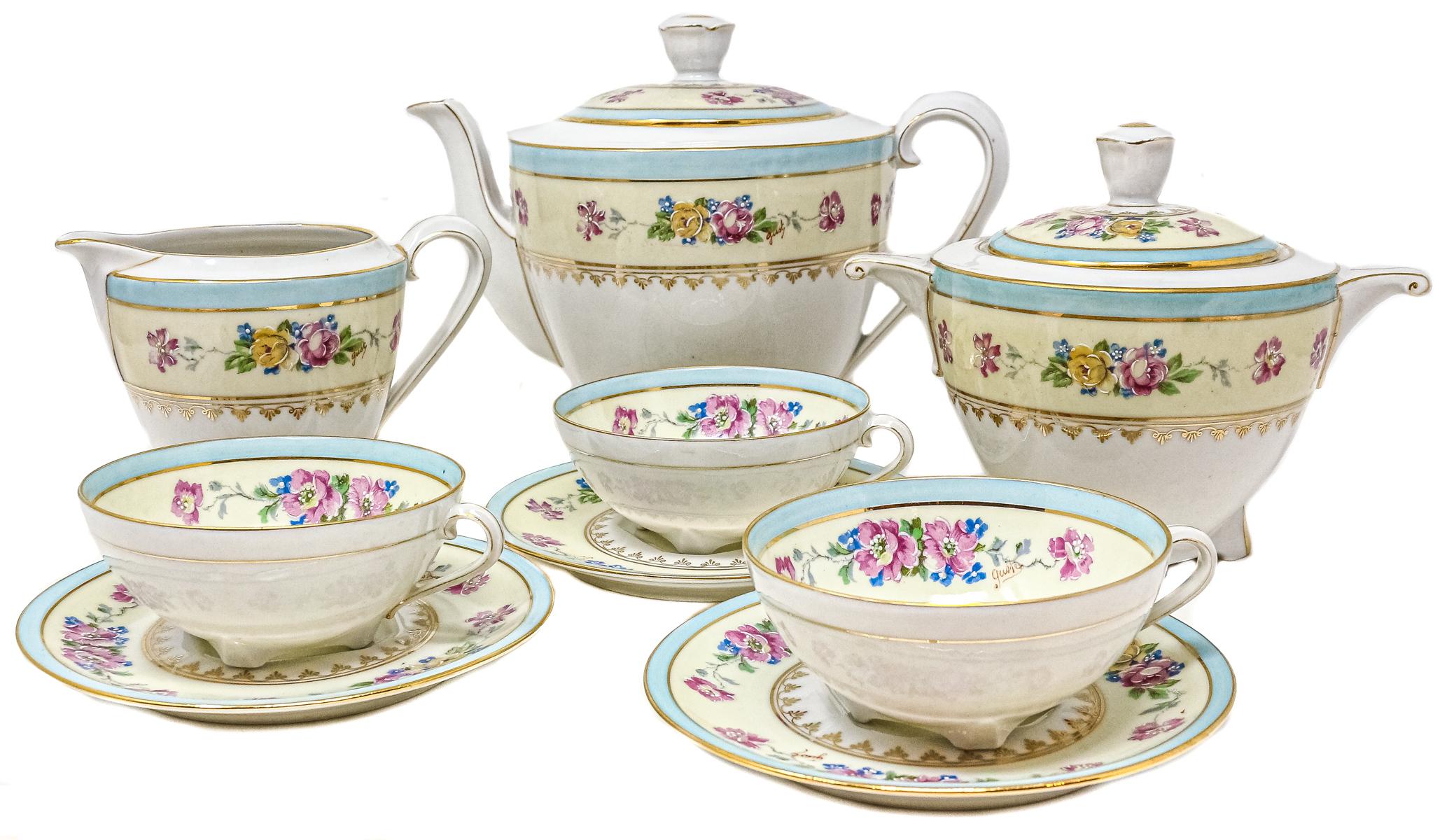 JUEGO DE TÉ LIMOGES DE MEDIADOS DEL S.XX