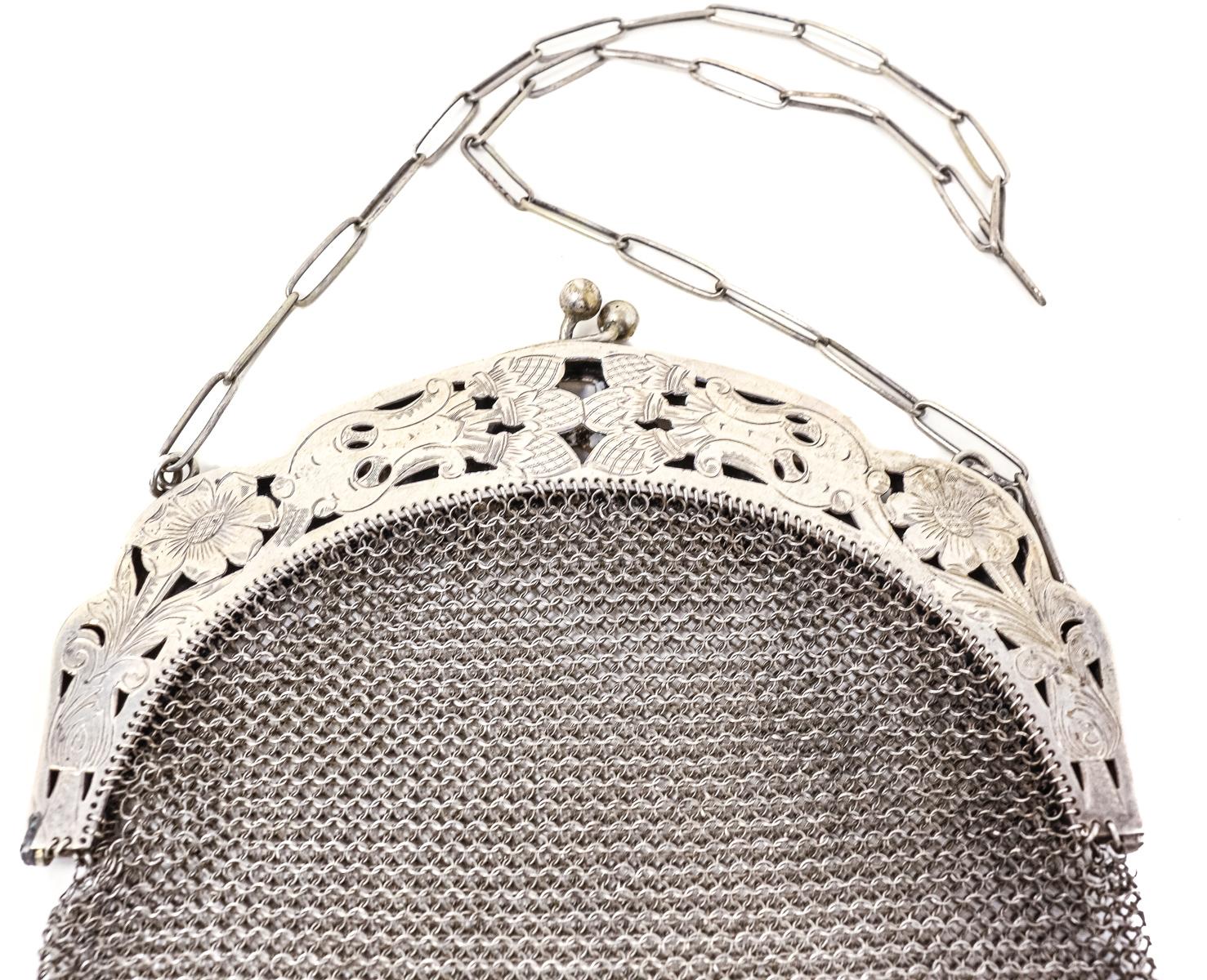 BOLSO, Y DOS PEQUEÑOS MONEDERITOS DE MALLA EN PLATA