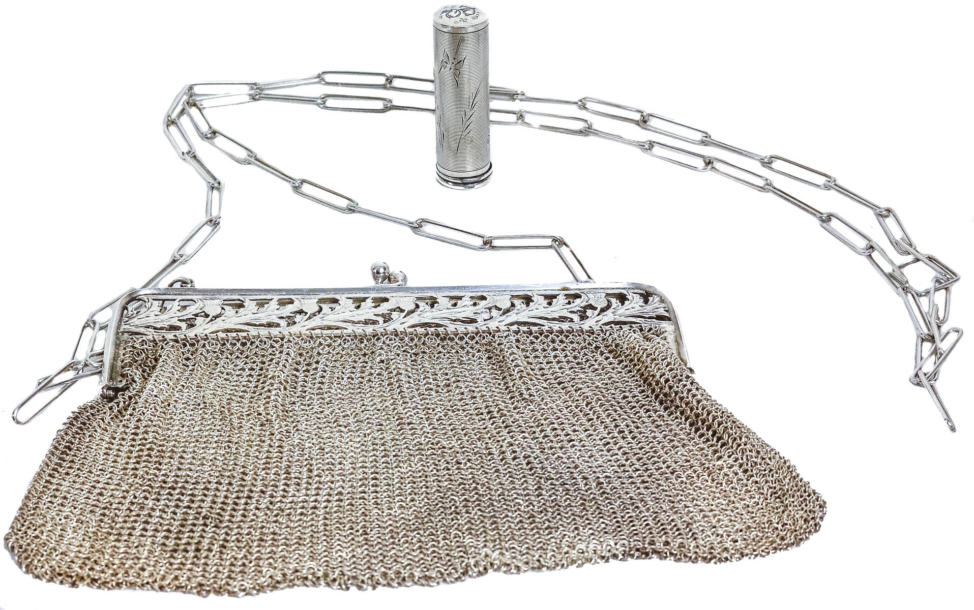 BOLSITO DE MALLA Y SOPORTE PINTALABIOS EN PLATA