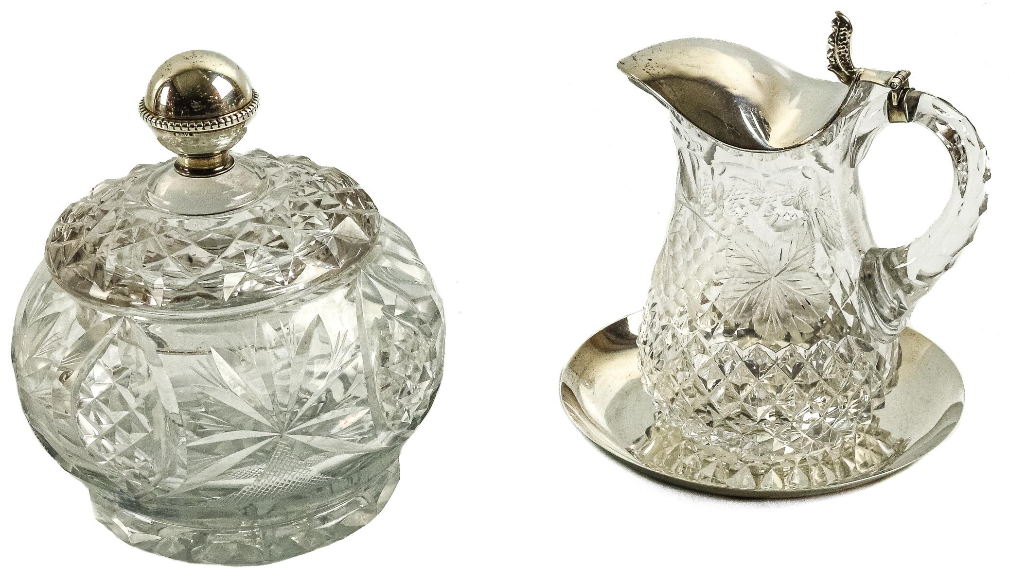 JARRA Y BOMBONERA EN CRISTAL Y PLATA
