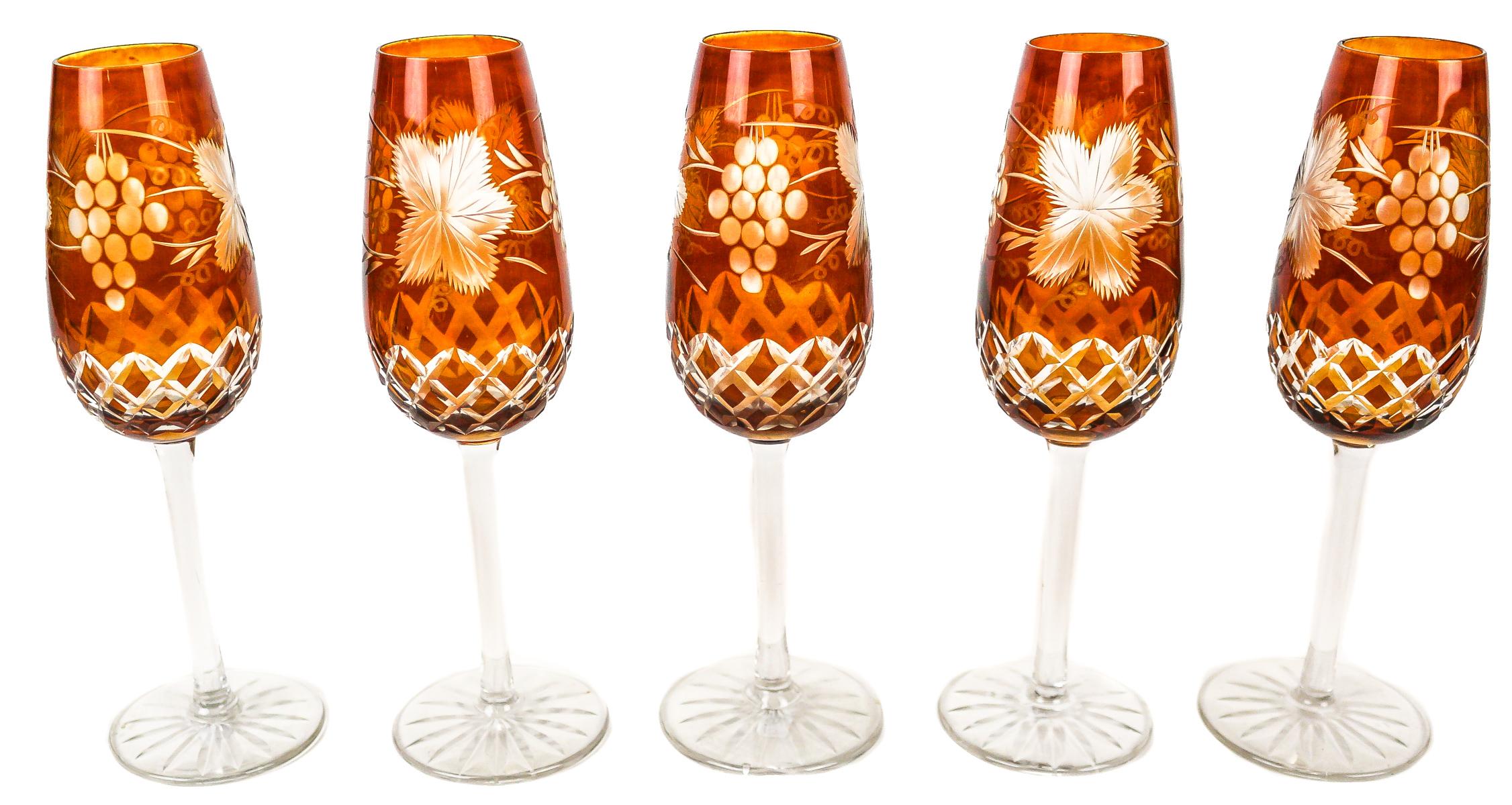 CINCO COPAS DE JEREZ EN CRISTAL ÚLTIMO TERCIO S.XX