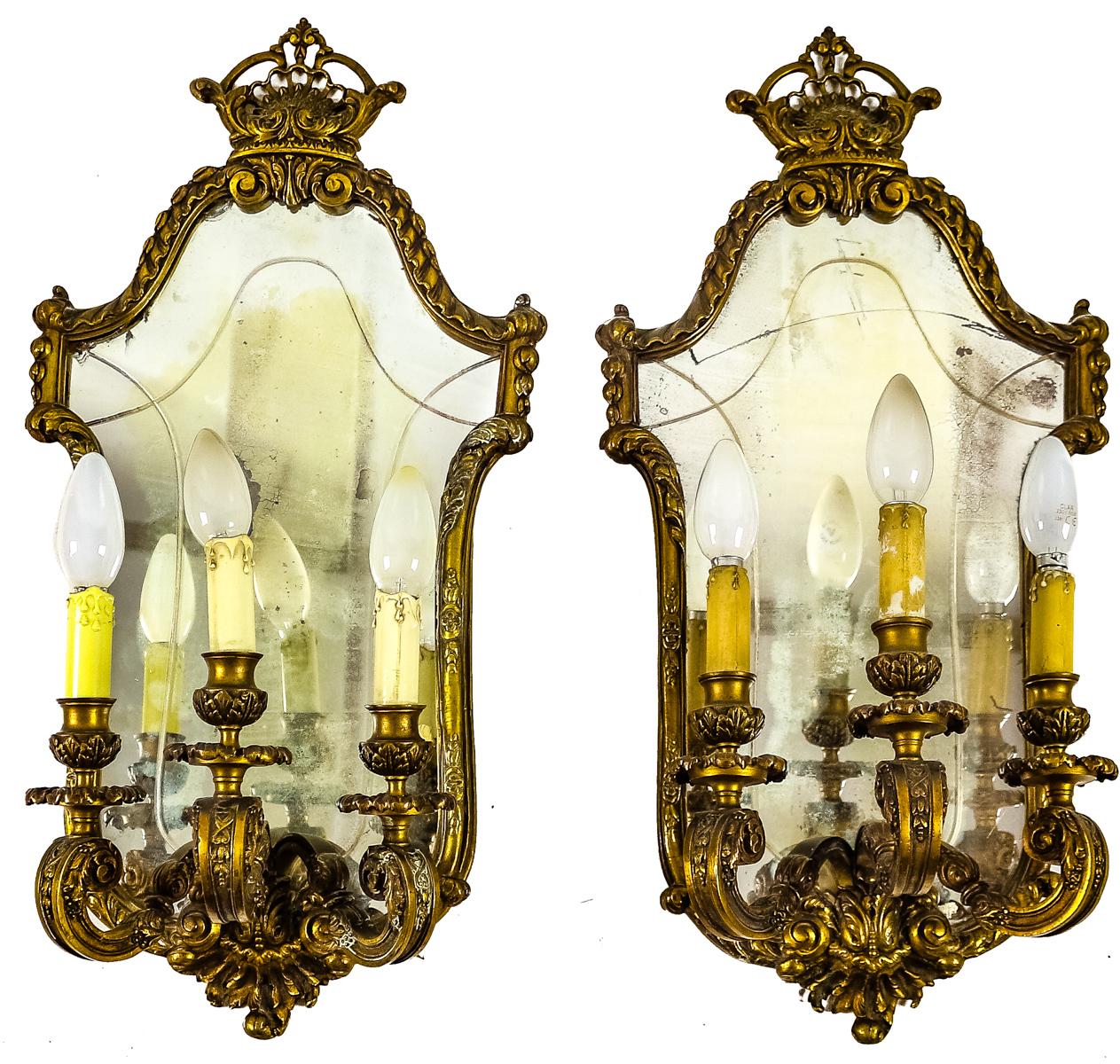 PAREJA DE APLIQUES CON ESPEJO DE MEDIADOS DEL S.XX