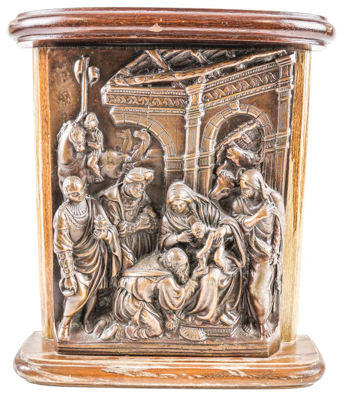 "ADORACIÓN DE LOS REYES MAGOS"  RELIEVE EN BRONCE ENMARCADO
