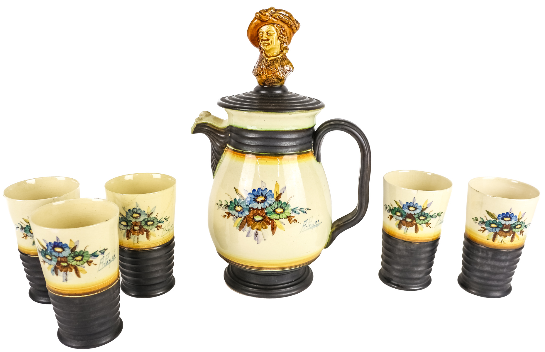 JARRA CON VASOS DE CERÁMICA PEYRÓ