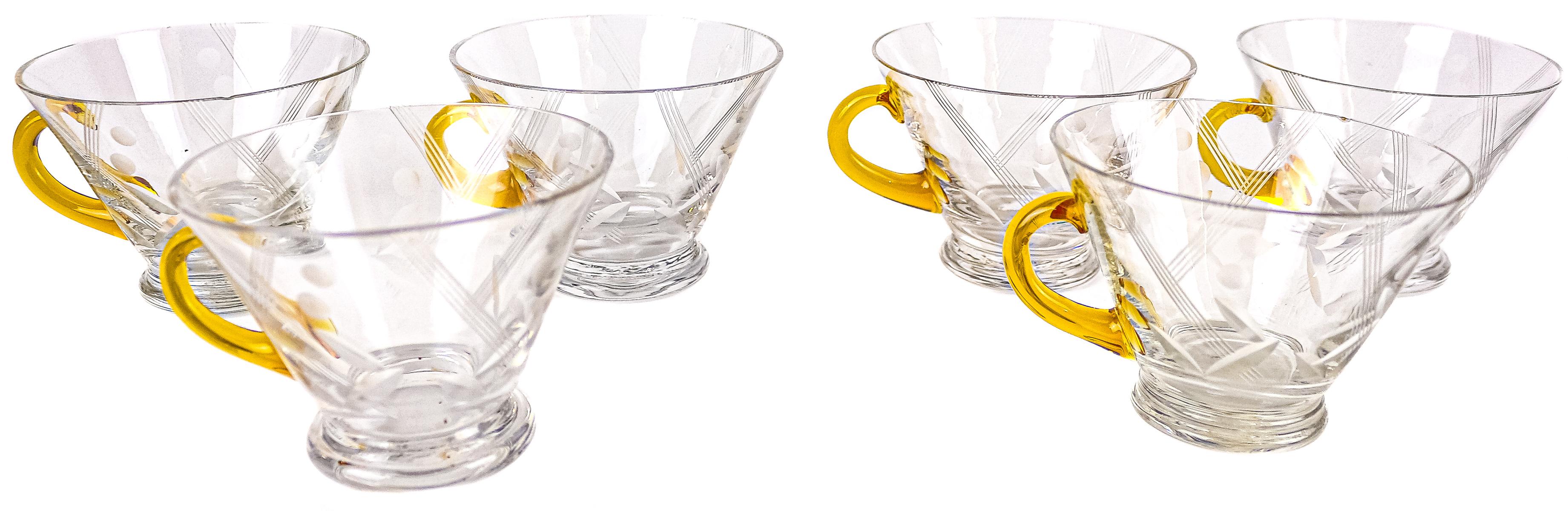 SEIS TAZAS EN CRISTAL TALLADO DE LOS AÑOS 30