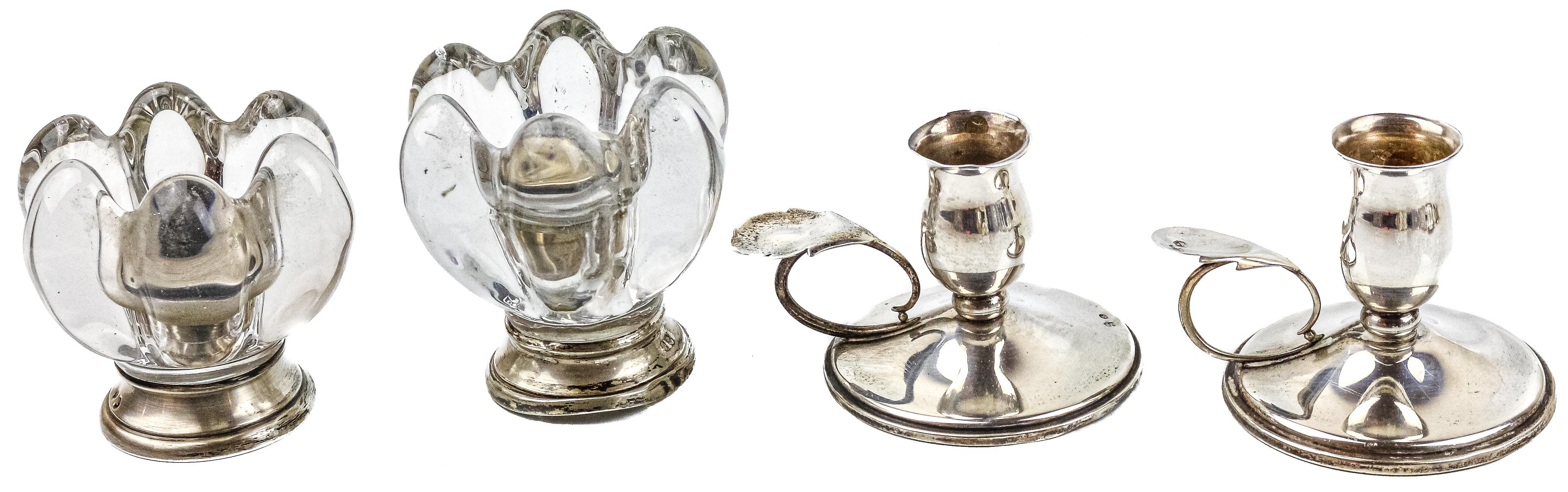 LOTE DE CANDELEROS EN PLATA Y CRISTAL DE MEDIADOS DEL S.XX