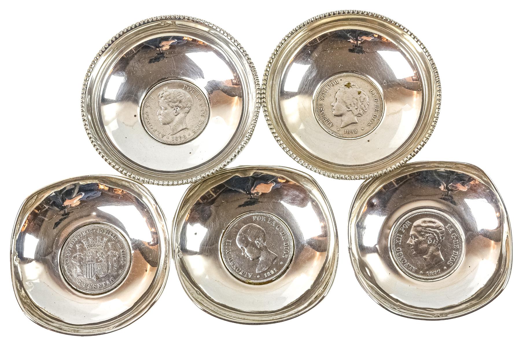 CONJUNTO DE 5 CENICEROS EN PLATA