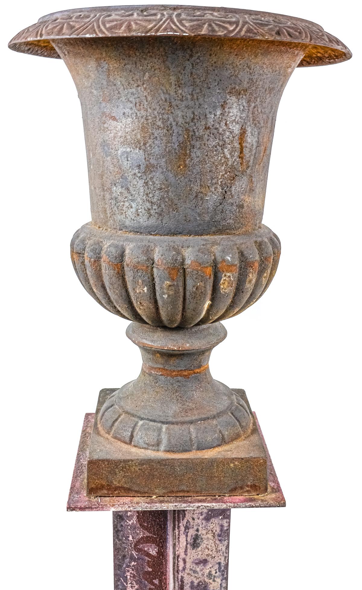 COPA DE HIERRO ESTILO MEDICI SOBRE PEDESTAL