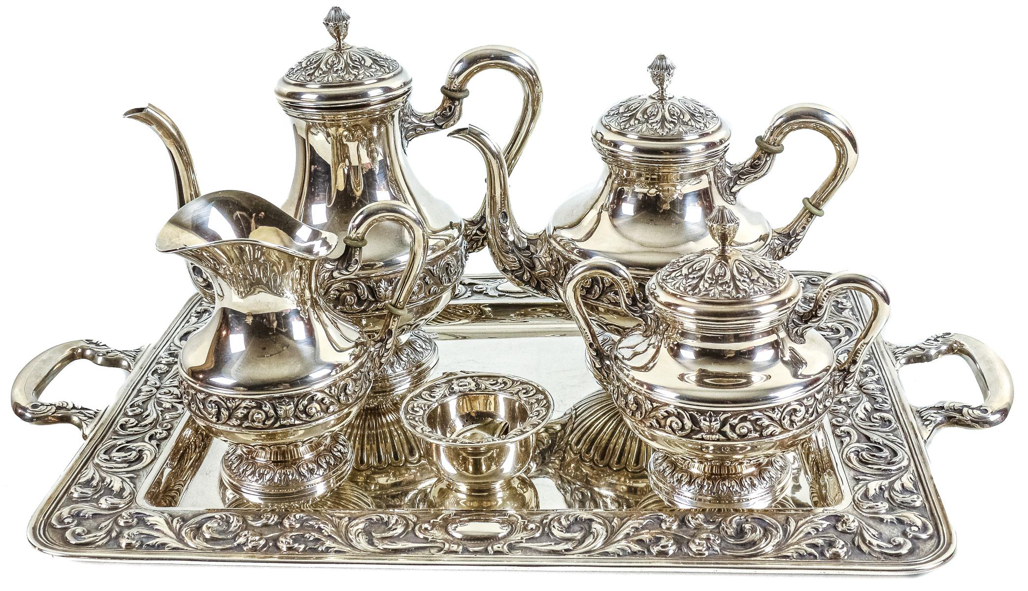 JUEGO DE CAFÉ DE PLATA DE MEDIADOS DE SIGLO XX