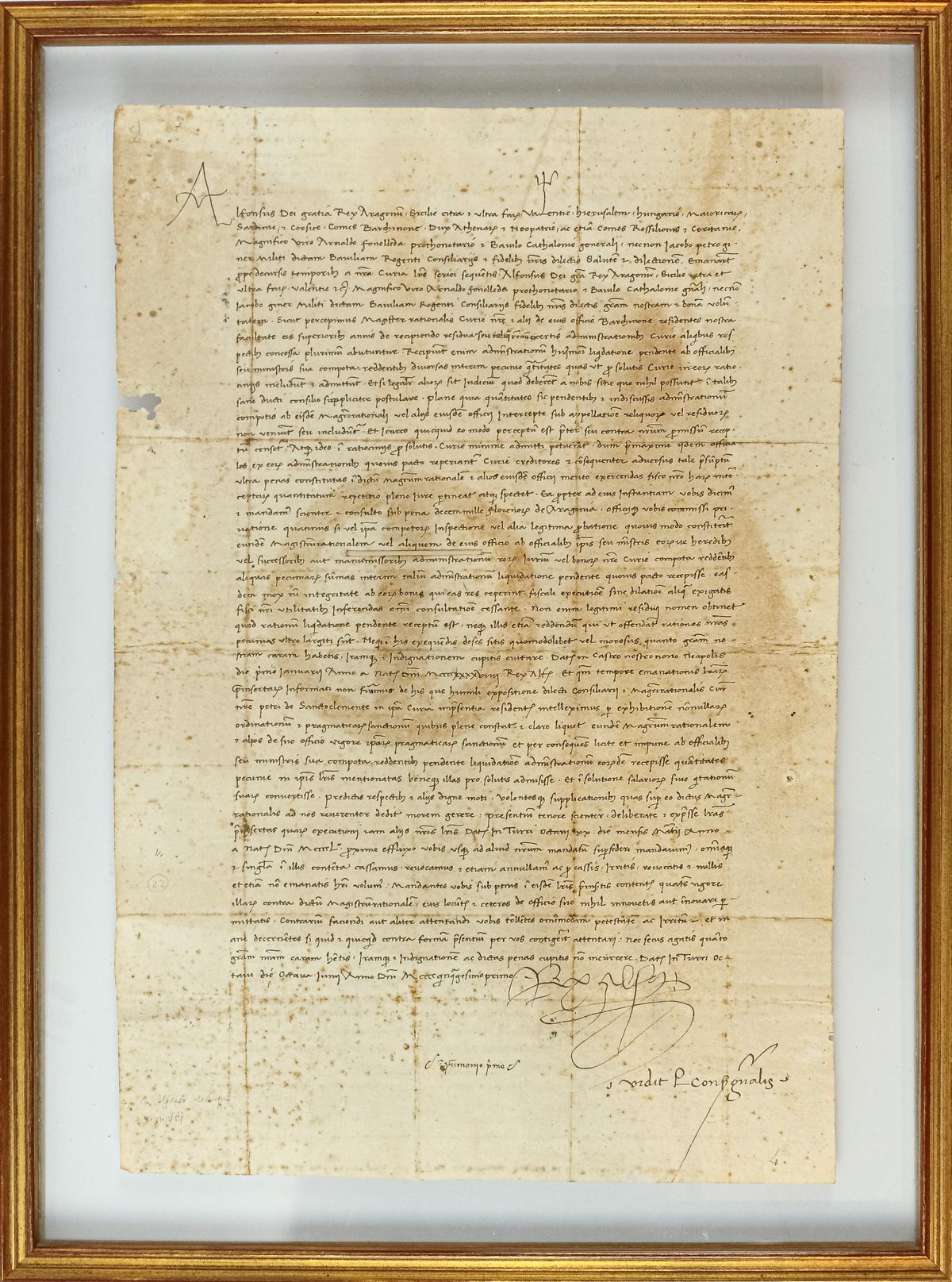 FIRMA REAL DE ALFONSO V DE ARAGÓN