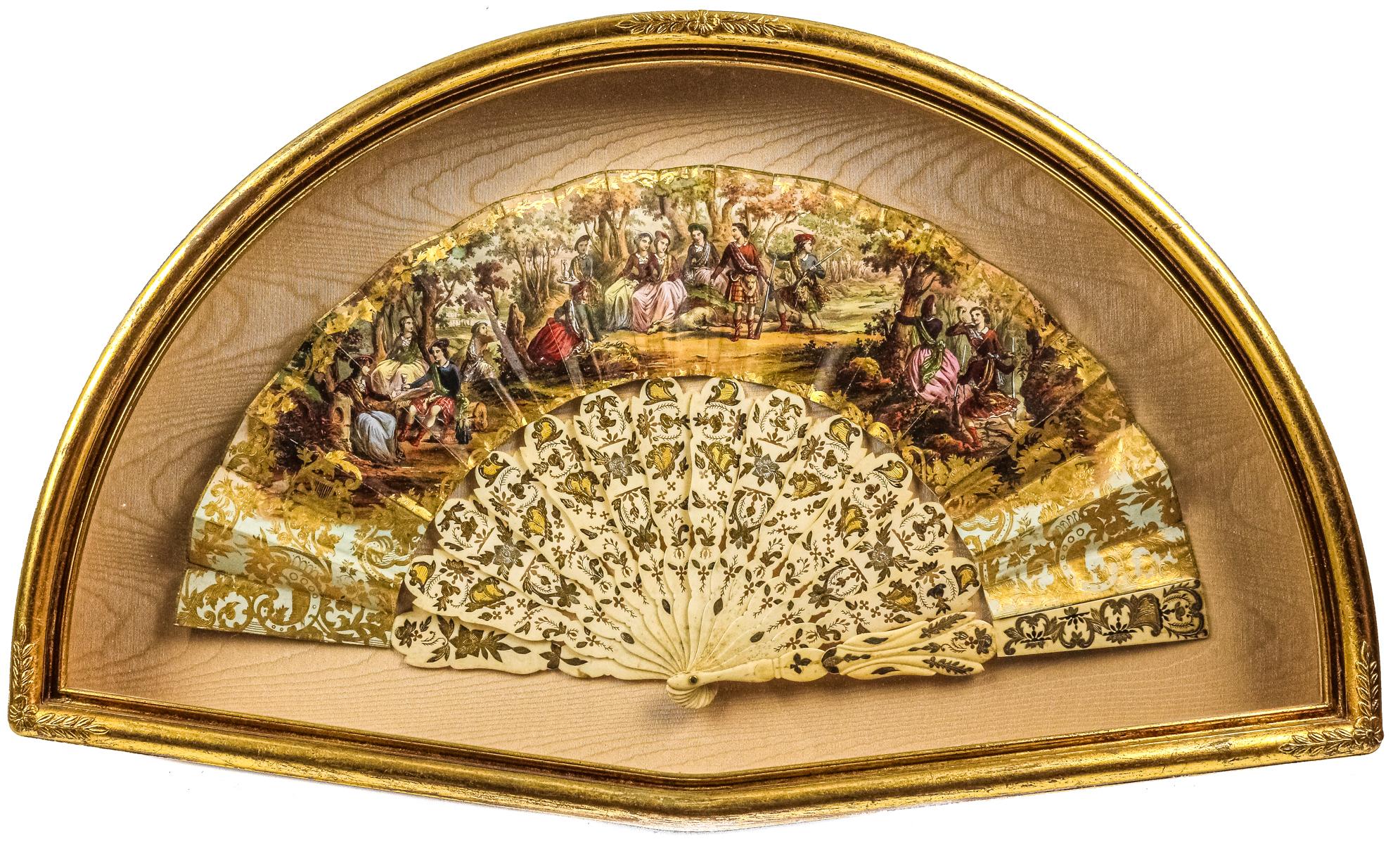 ABANICO  ISABELINO CON ABANIQUERA DEL SEGUNO TERICO S.XIX