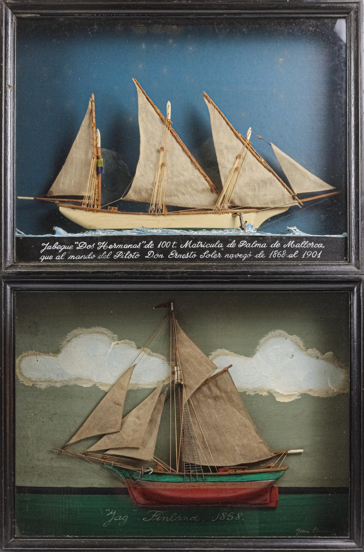 DOS MAQUETAS DE BARCO ENMARCADAS