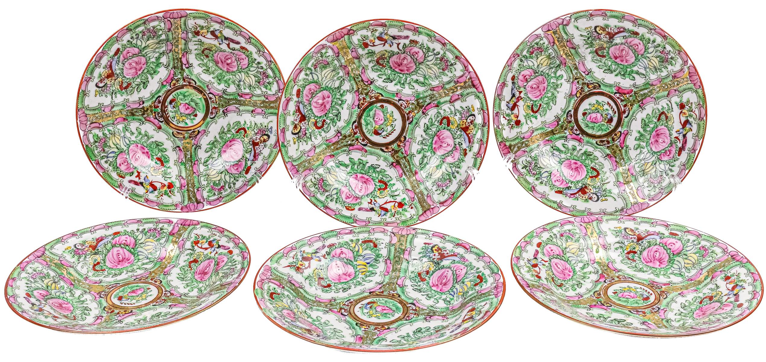 CONJUNTO DE SEIS PLATOS EN PORCELANA ORIENTAL