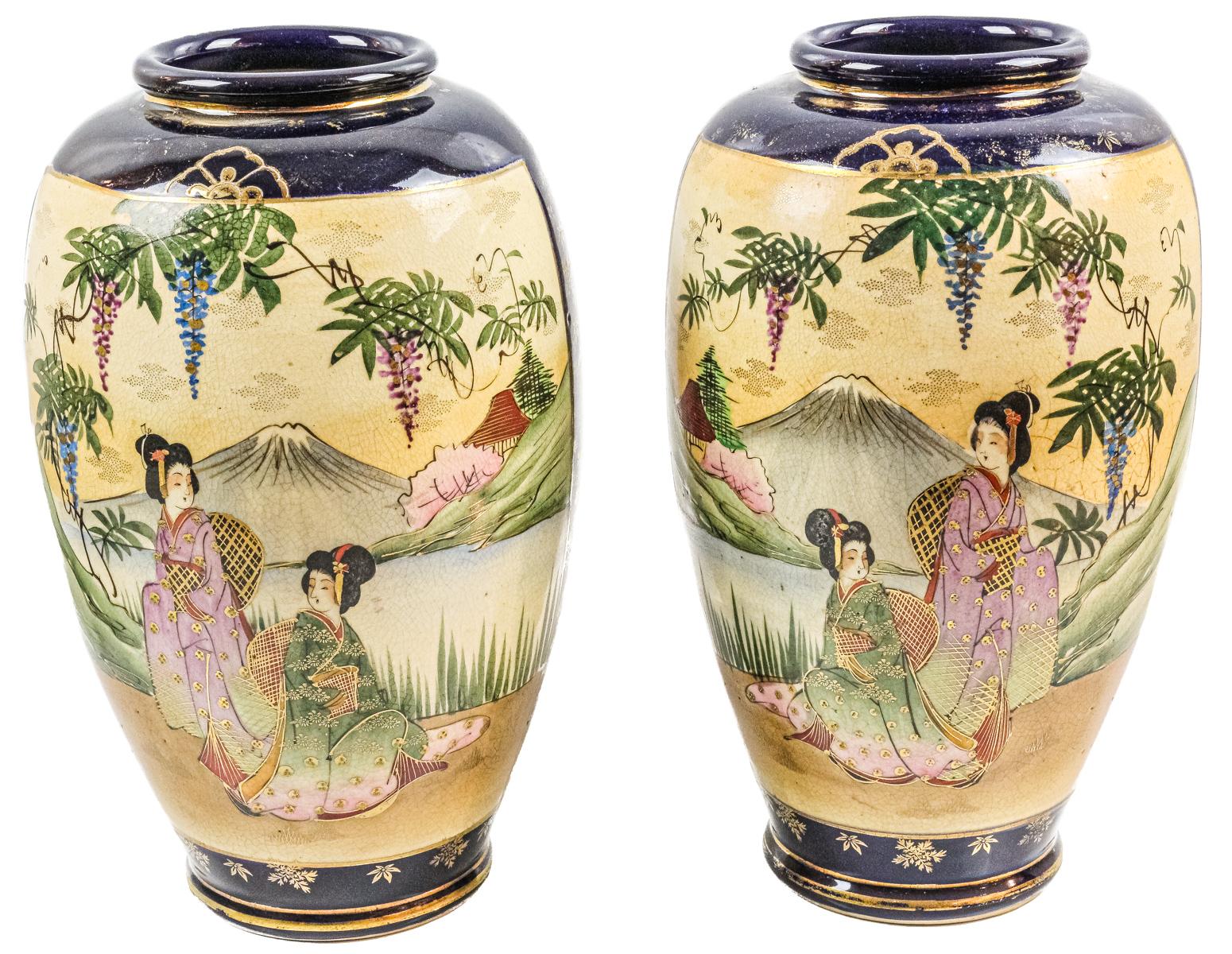 PAREJA DE JARRONES JAPONESE EN CERÁMICA DE MEDIADOS S.XX