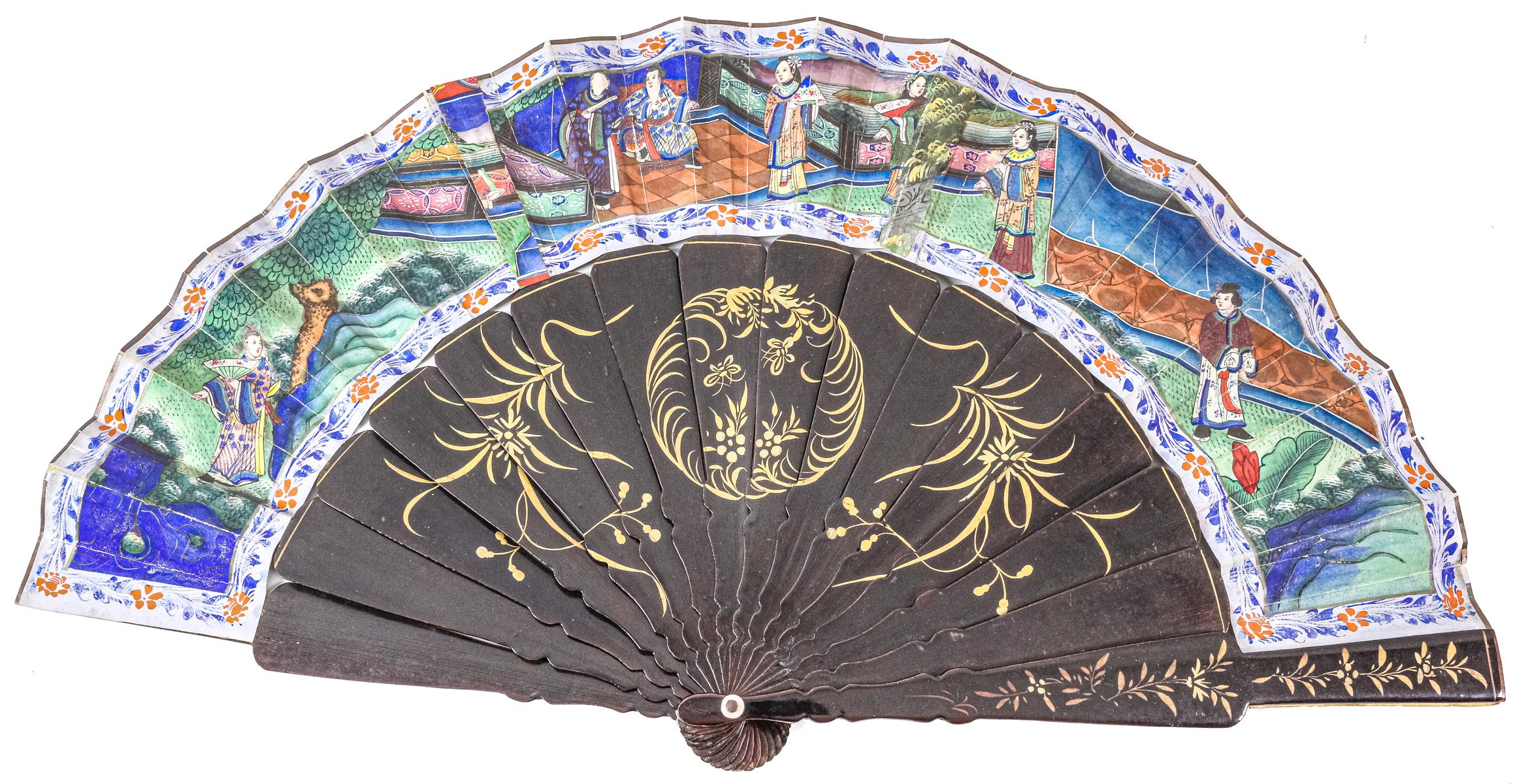 ABANICO ORIENTAL DE "MIL CARAS" DE FINALES DEL S.XIX