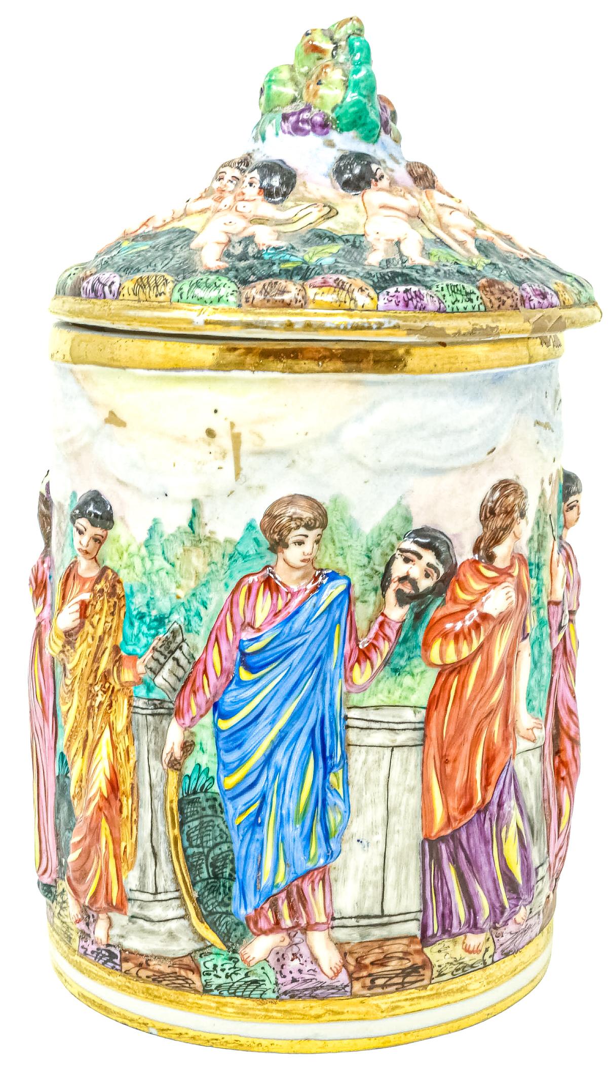 TIBOR EN PORCELANA "CAPODIMONTE" DEL PRIMER TERCIO S.XX