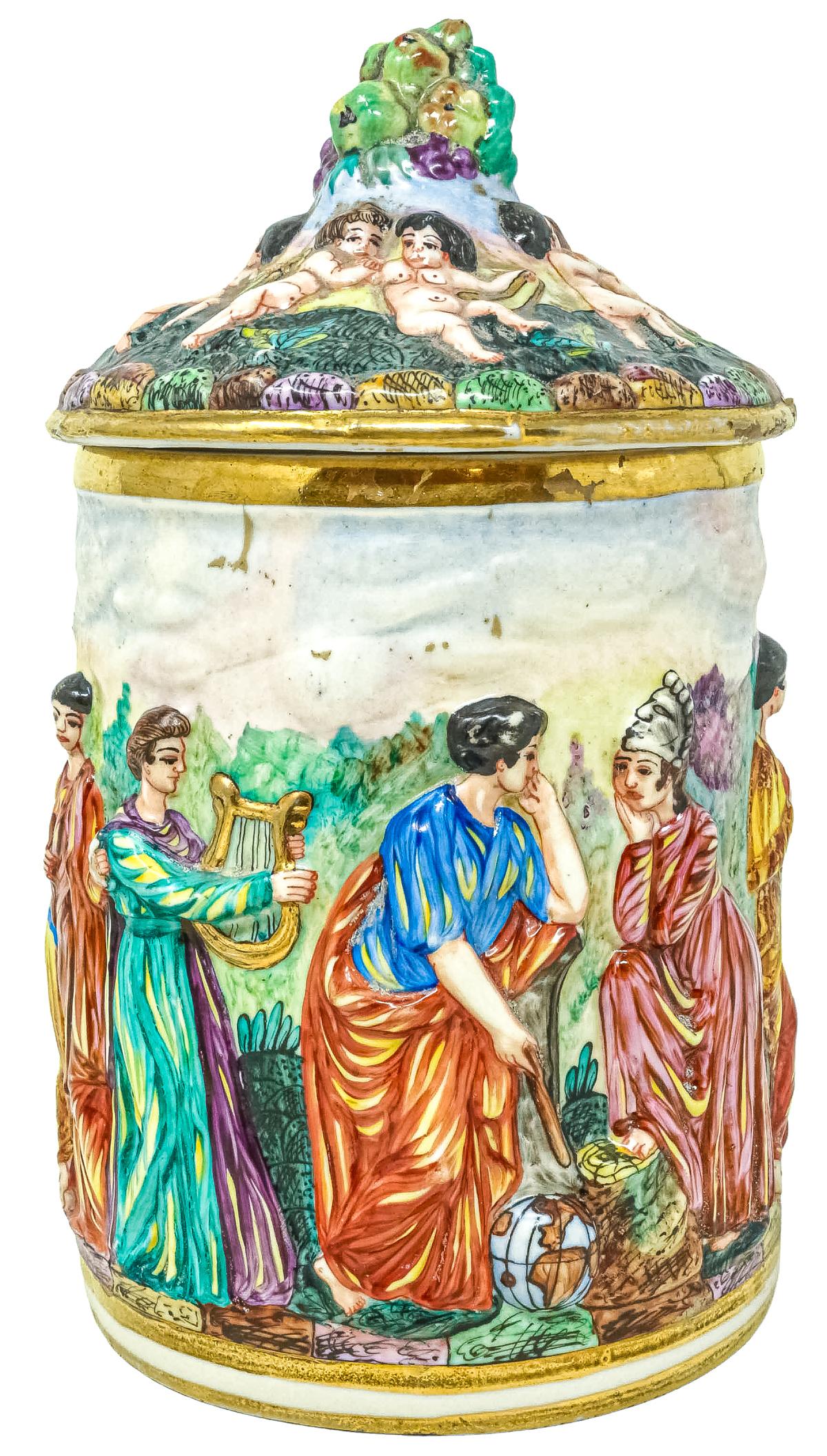 TIBOR EN PORCELANA "CAPODIMONTE" DEL PRIMER TERCIO S.XX