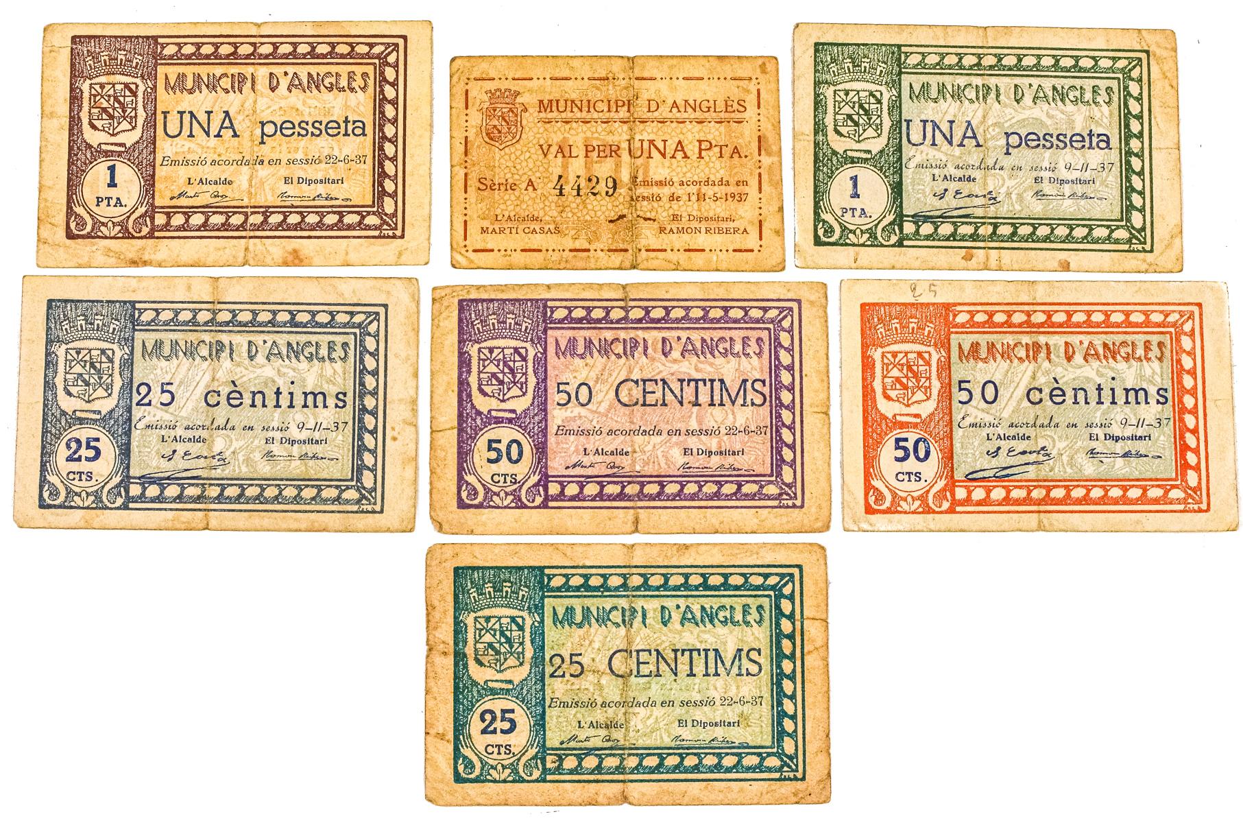 COLECCIÓN DE SIETE BILLETES DE LA GUERRA CIVIL
