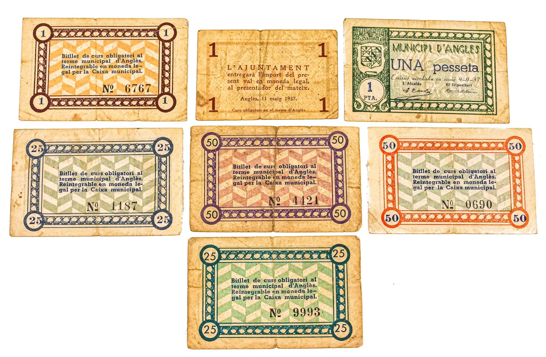 COLECCIÓN DE SIETE BILLETES DE LA GUERRA CIVIL