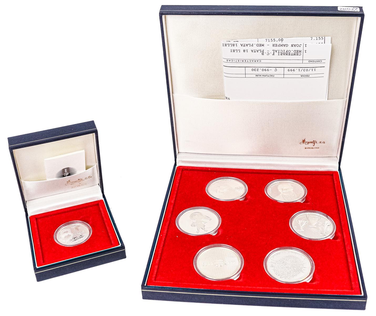 COLECCIÓN DE SIETE MEDALLAS CONMEMORATIVAS DEL F.C. BARCELON