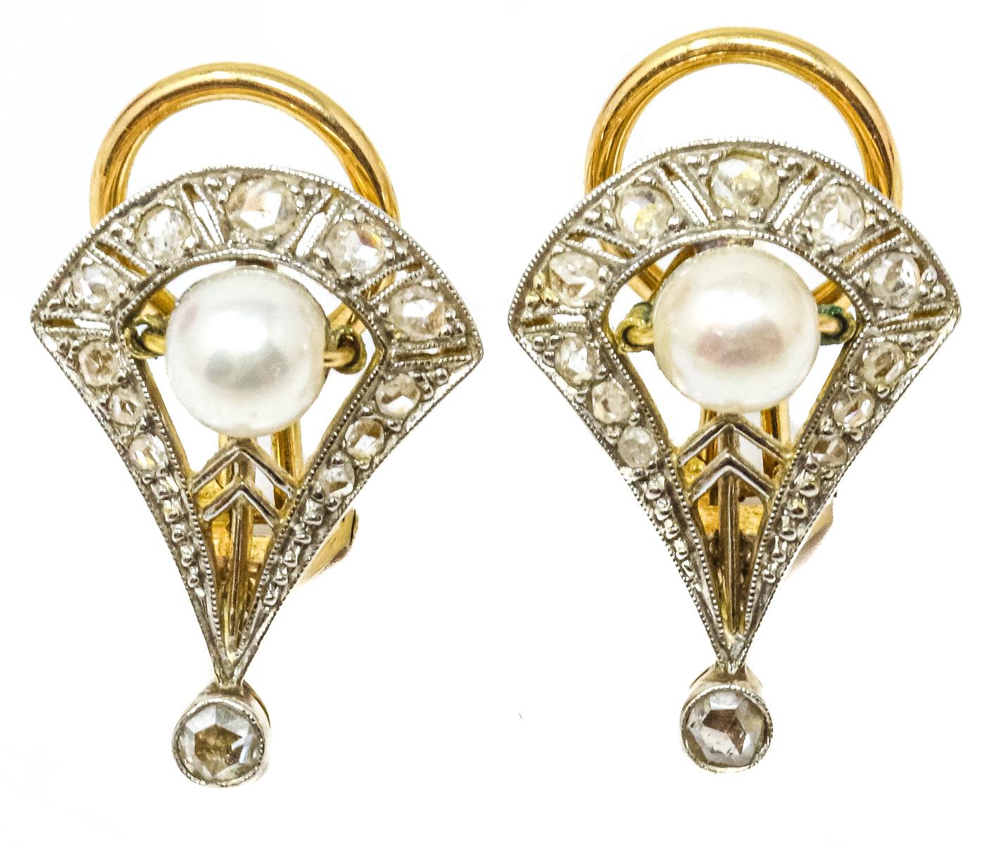 PENDIENTES CON DIAMANTES Y PERLAS DE PPS. DEL S.XX