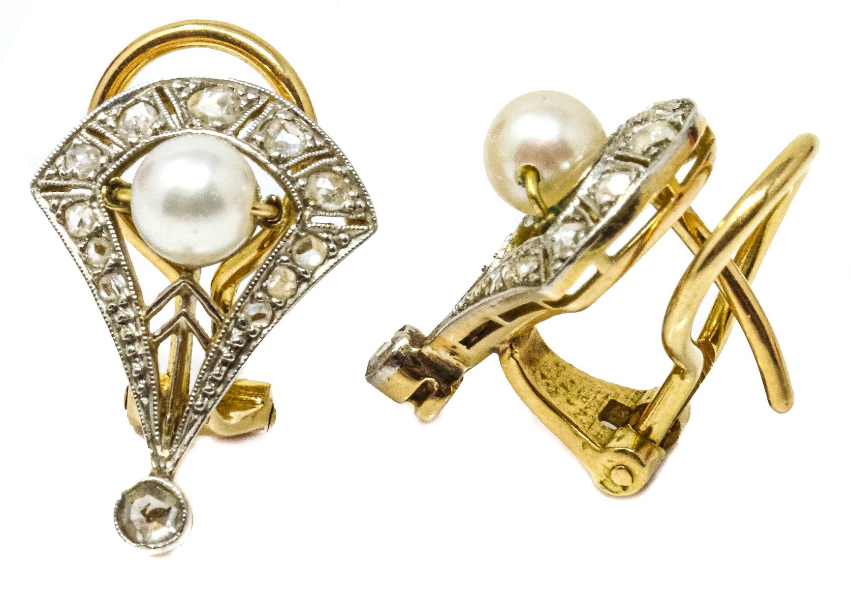 PENDIENTES CON DIAMANTES Y PERLAS DE PPS. DEL S.XX