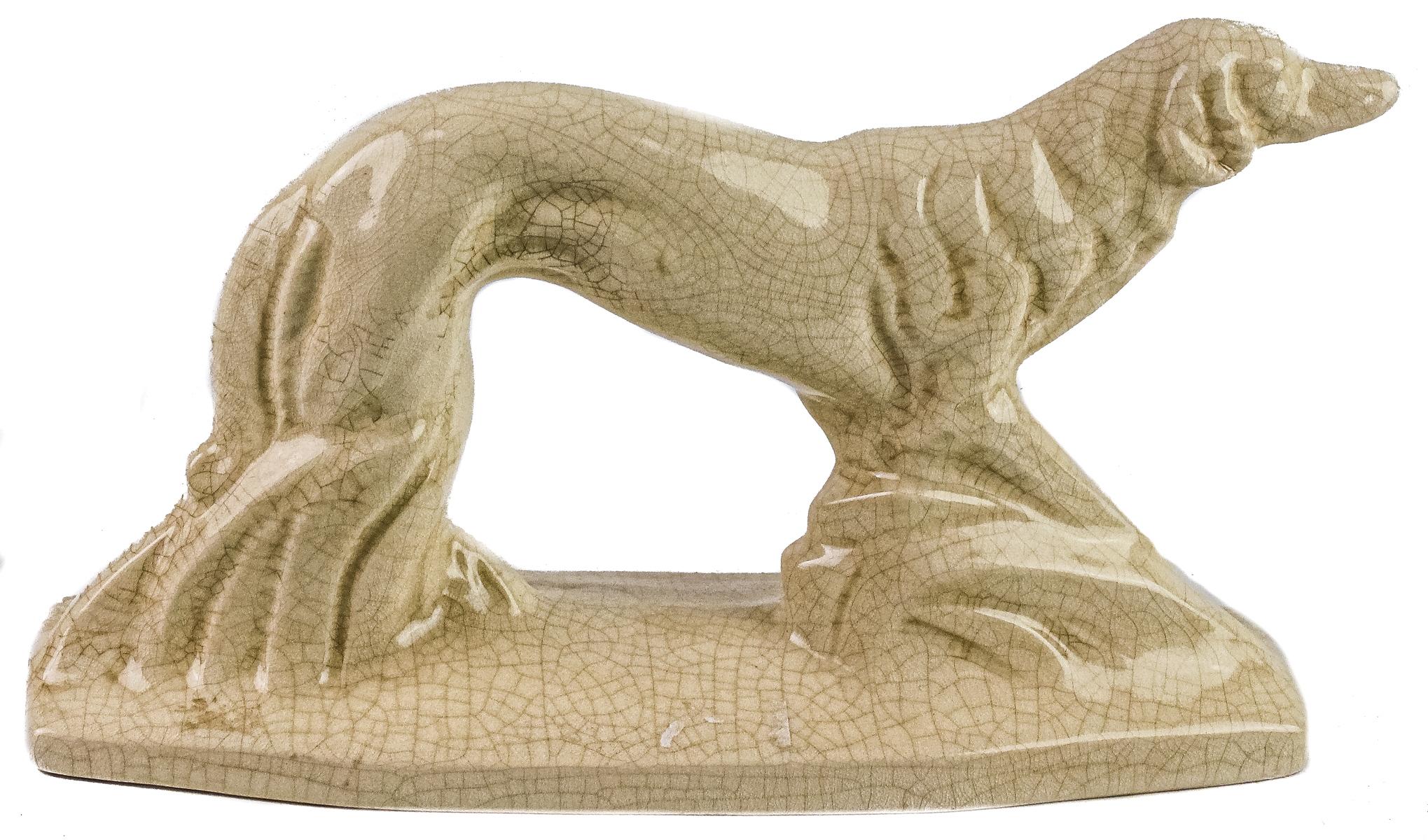 FIGURA DE PERRO EN LOZA ESMALTADA DE MEDIADOS DEL S.XX