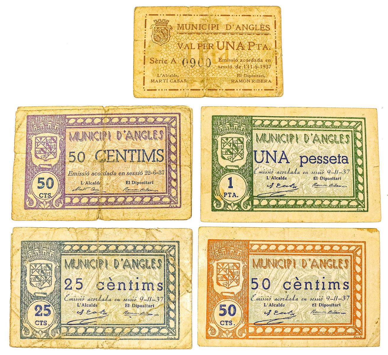 SIETE BILLETES DE ANGLÉS DE LA GUERRA CIVIL