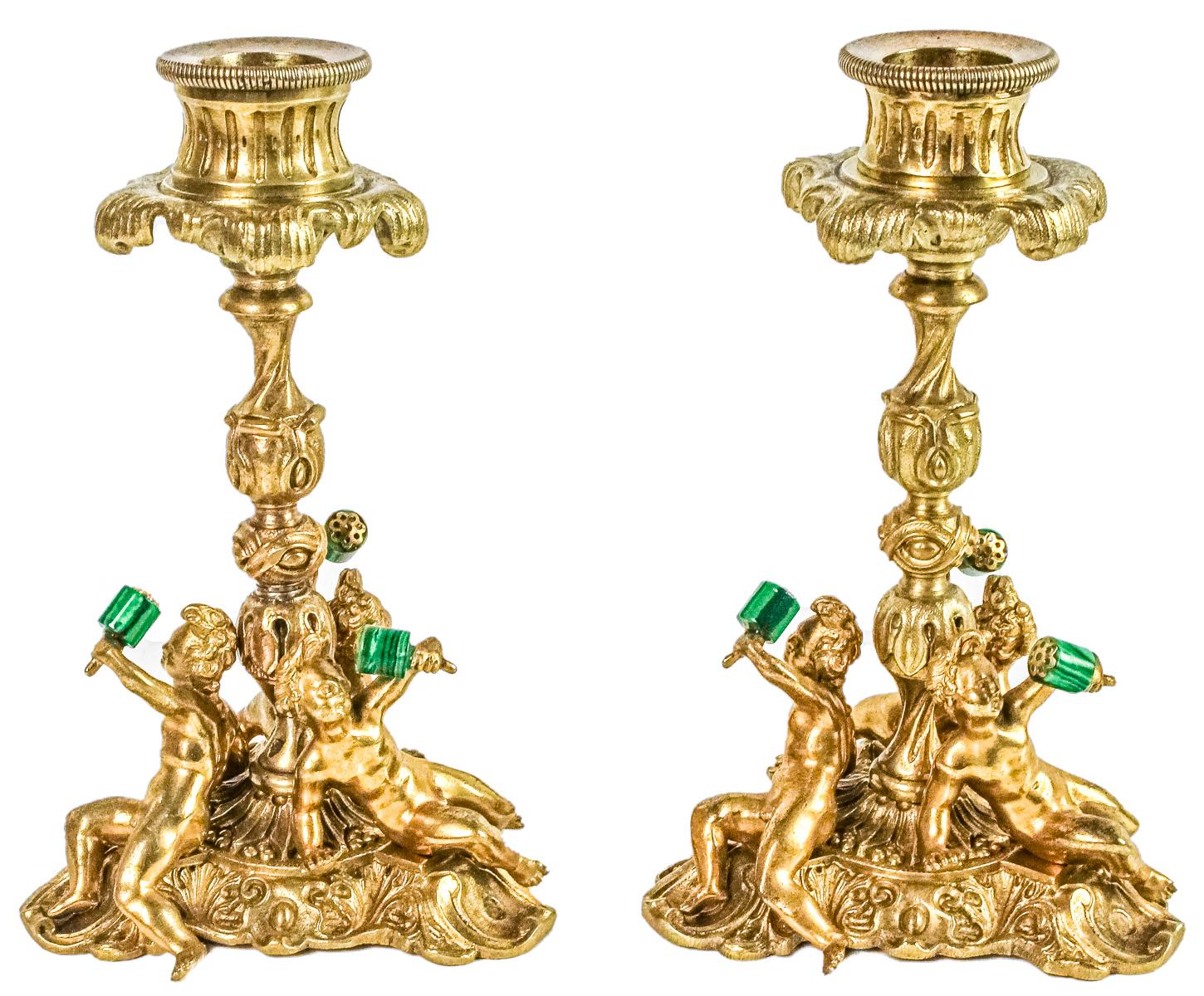 PAREJA DE CANDELABROS EN BRONCE DE MEDIADOS S.XIX