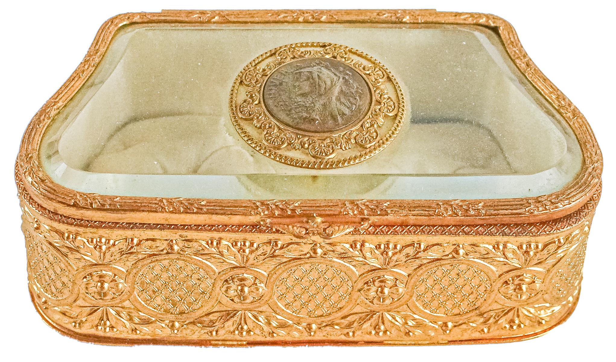 CAJA JOYERO FRANCESA DE METAL DORADO