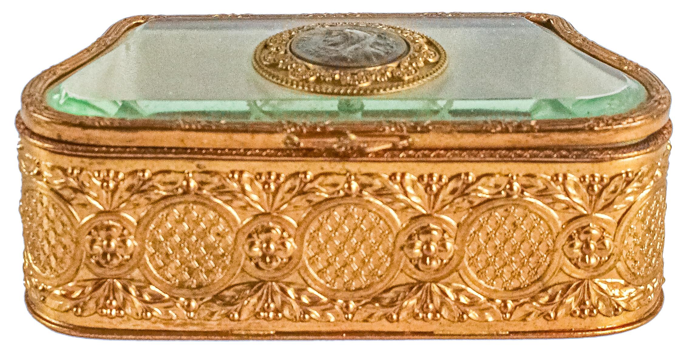CAJA JOYERO FRANCESA DE METAL DORADO
