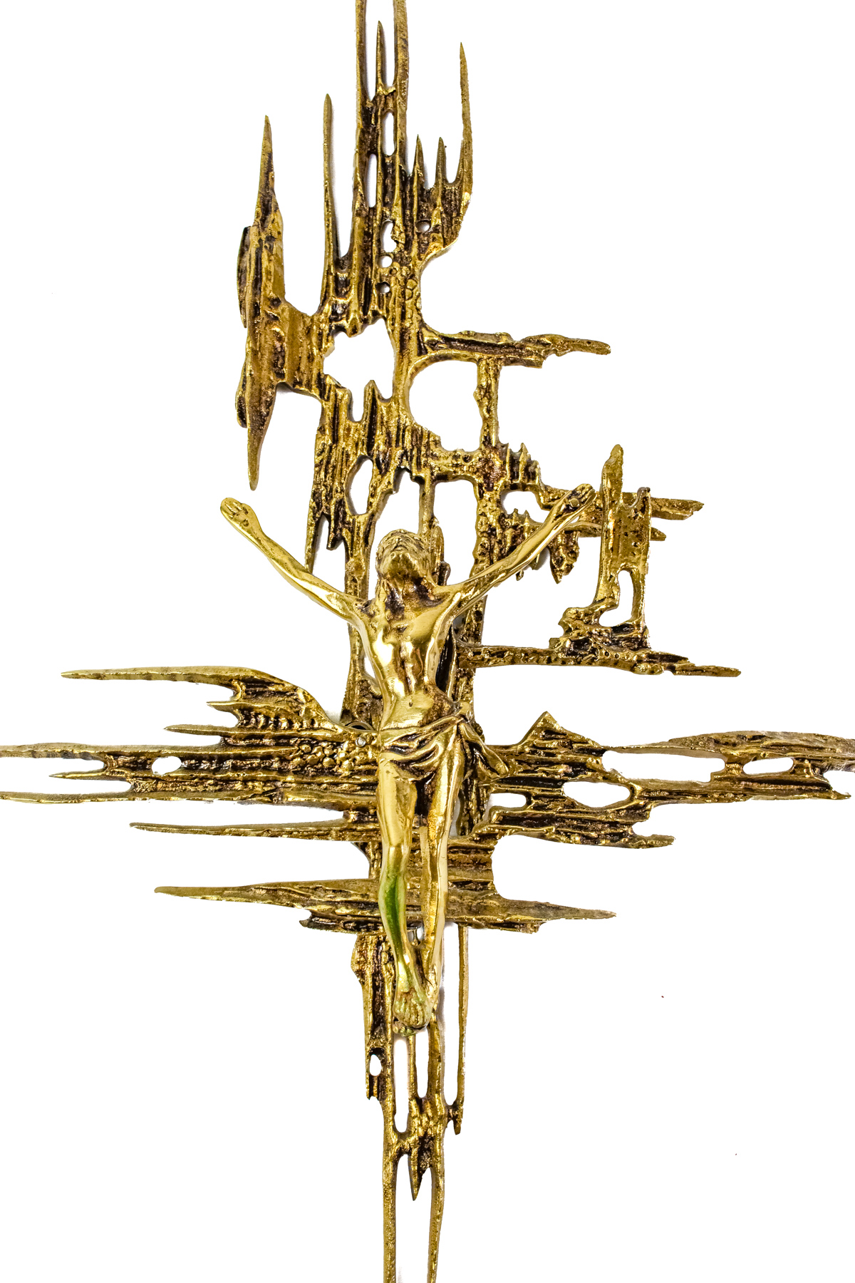 CRUCIFIJO DE BRONCE DORADO DE LOS AÑOS 70