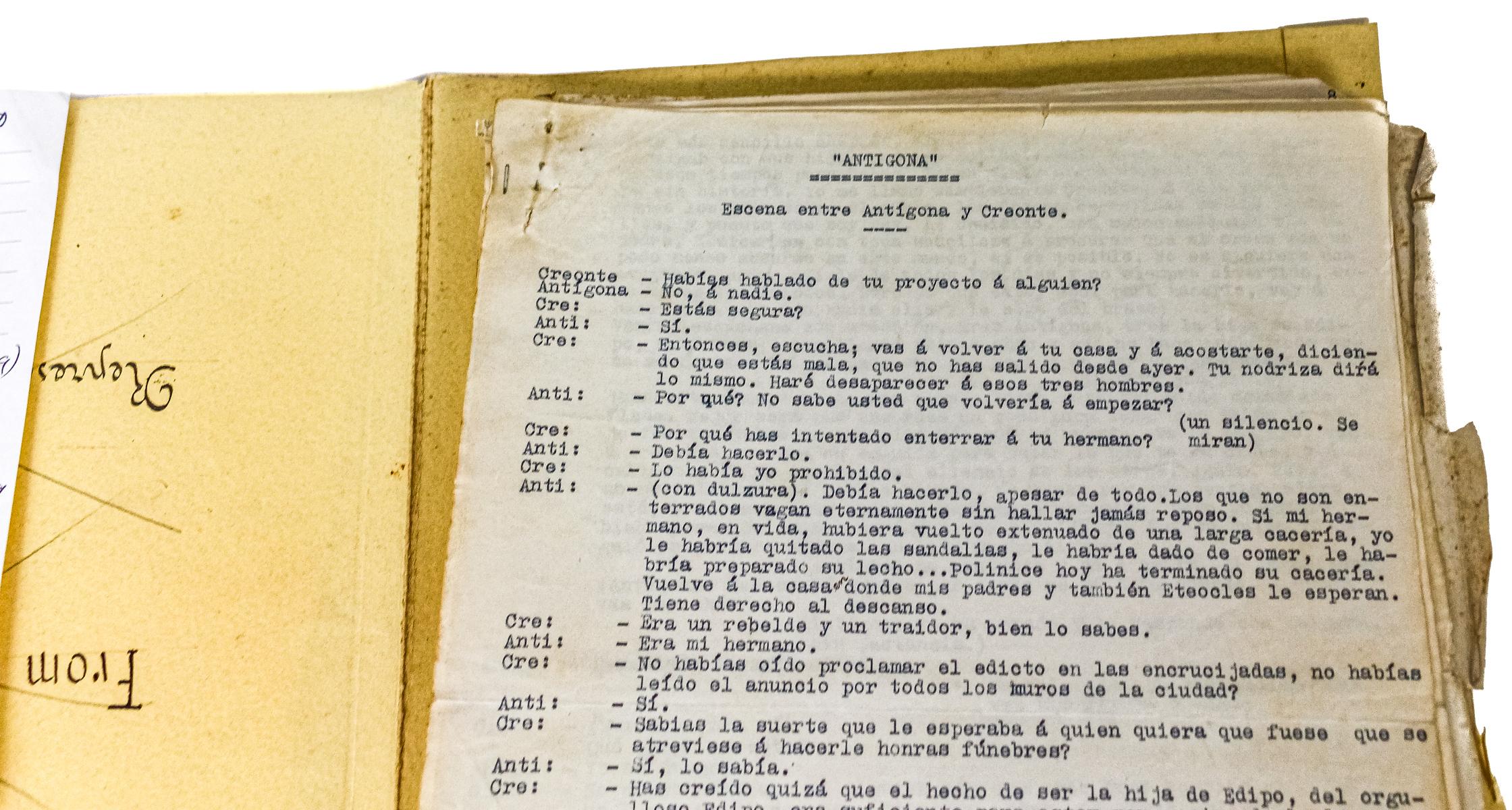 INTERESANTE DOSSIER DE LA PRODUCCIÓN TEATRAL "ANTIGONA" 1950