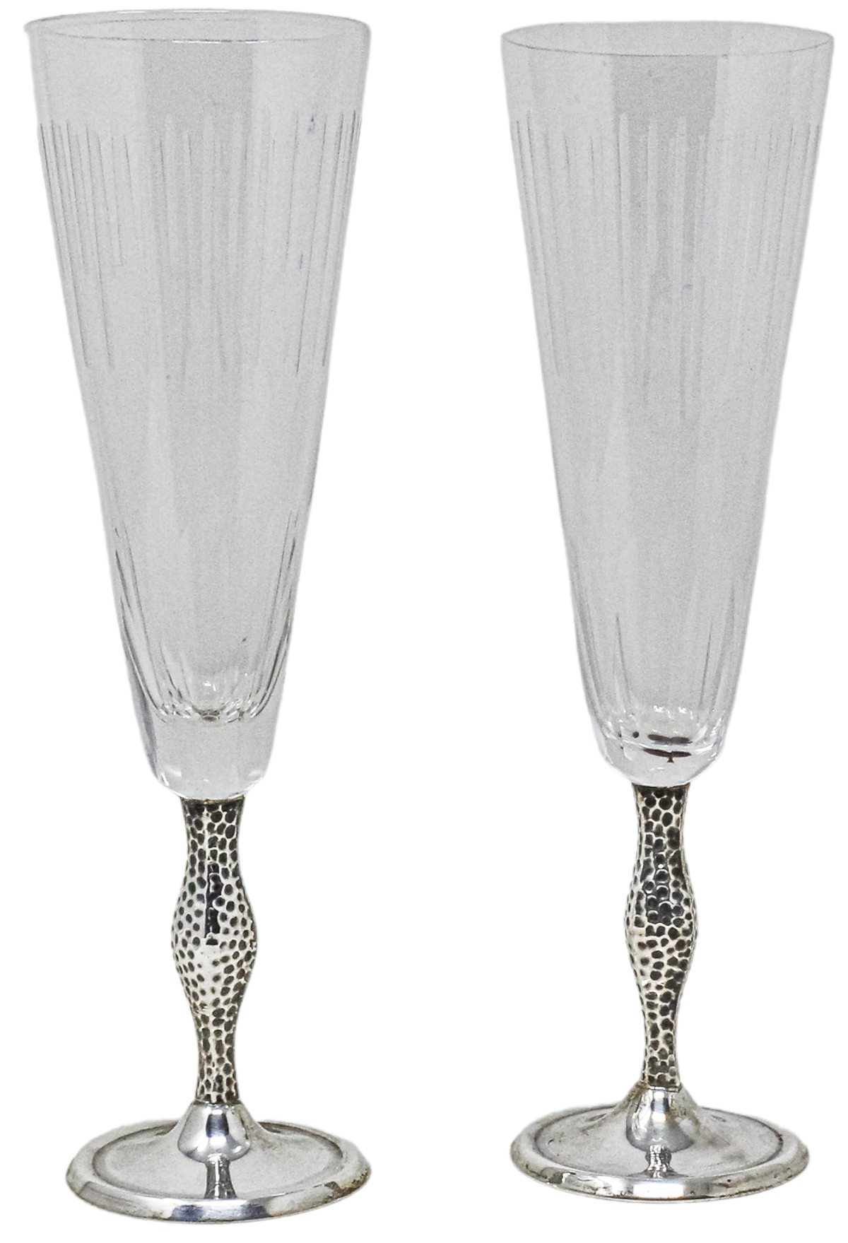 DOS COPAS DE CAVA EN CRISTAL Y PLATA DEL ÚLTIMO CUARTO S.XX