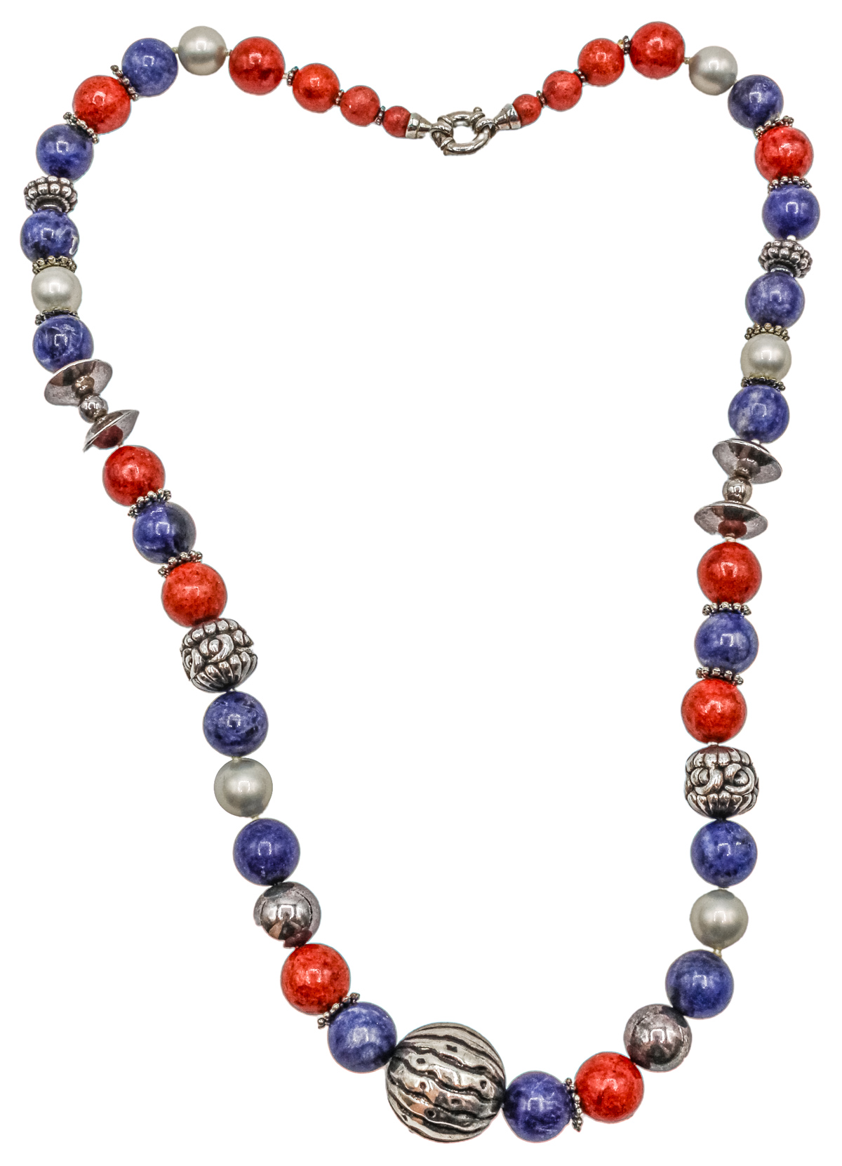 COLLAR CON LAPISLÁZULI, CORAL ESPONJA Y PLATA