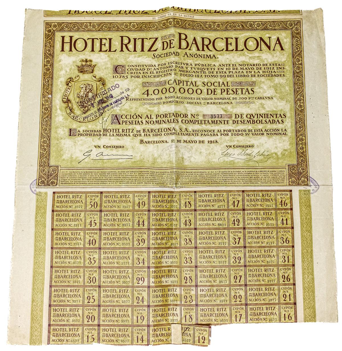 ACCIÓN DEL HOTEL RITZ DE 1918