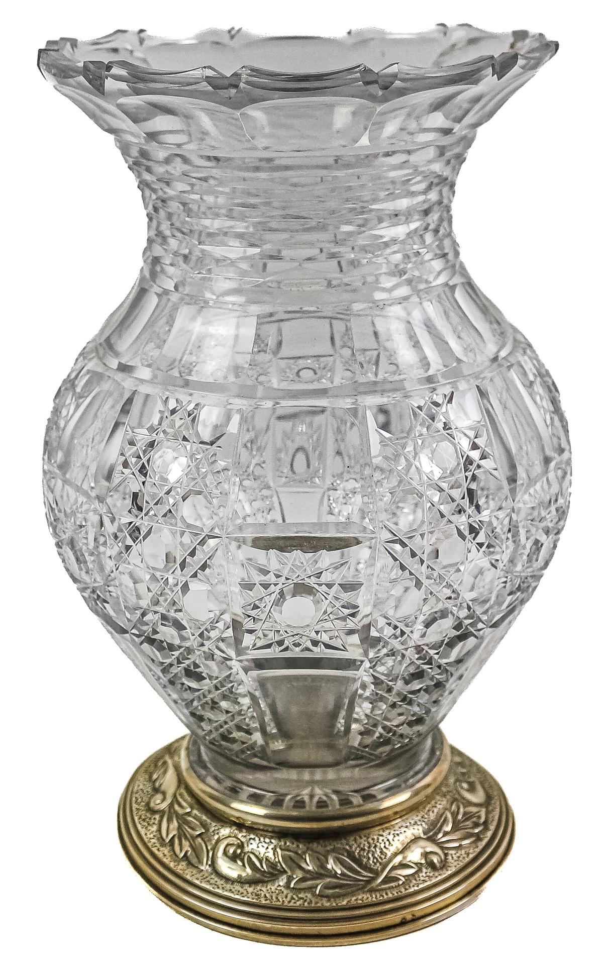 JARRÓN FLORERO DE CRISTAL Y PLATA