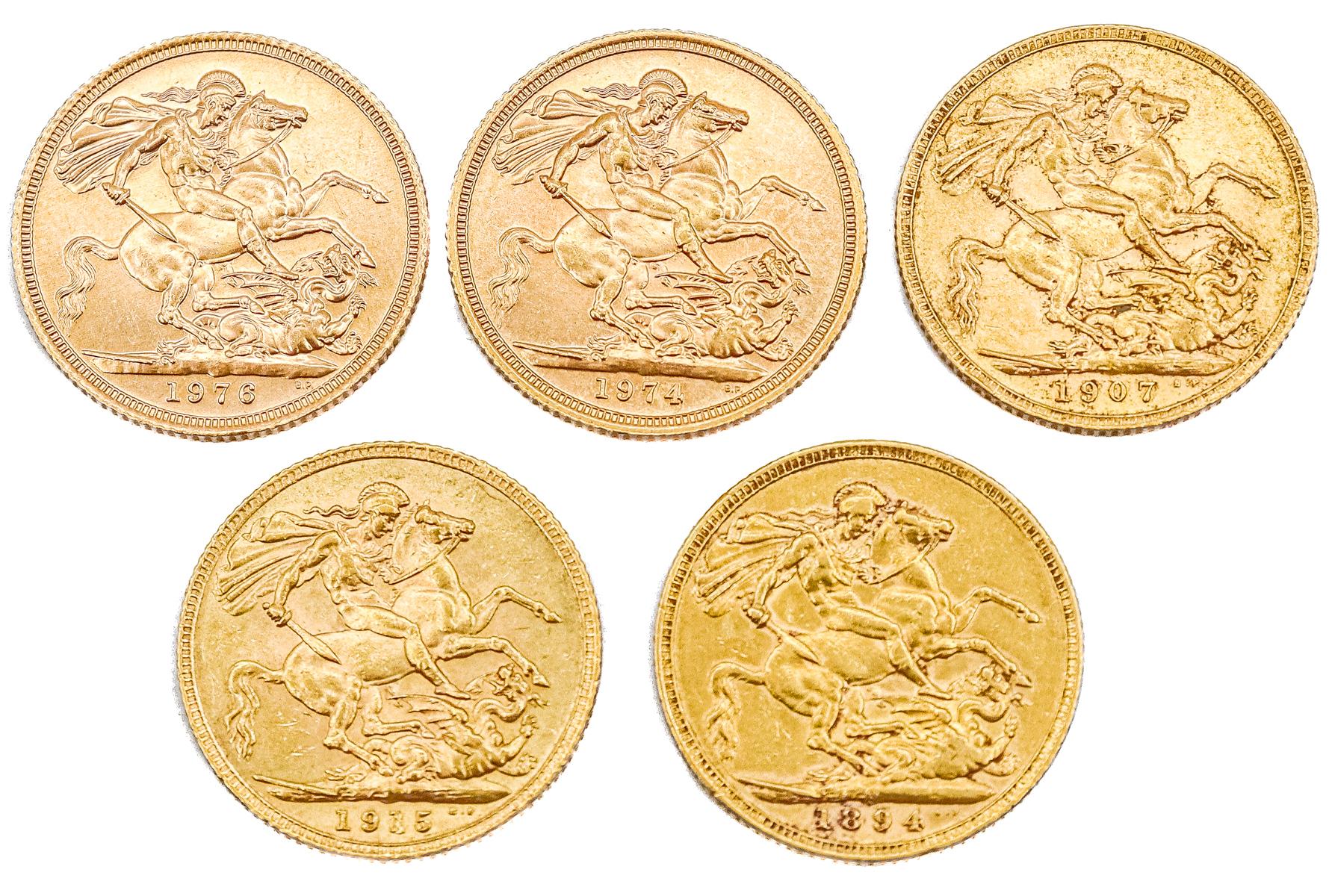 CINCO MONEDAS INGLESAS DE ORO