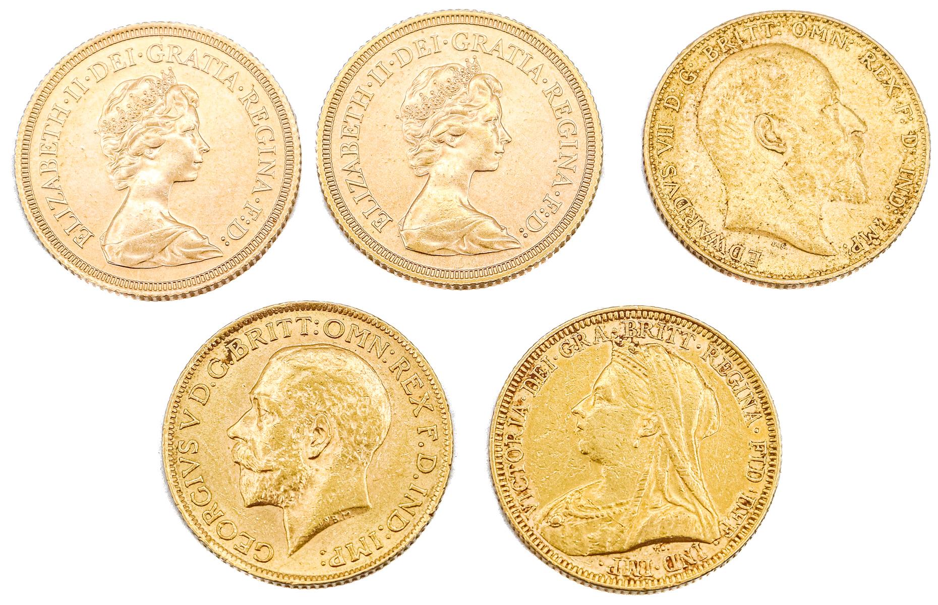 CINCO MONEDAS INGLESAS DE ORO