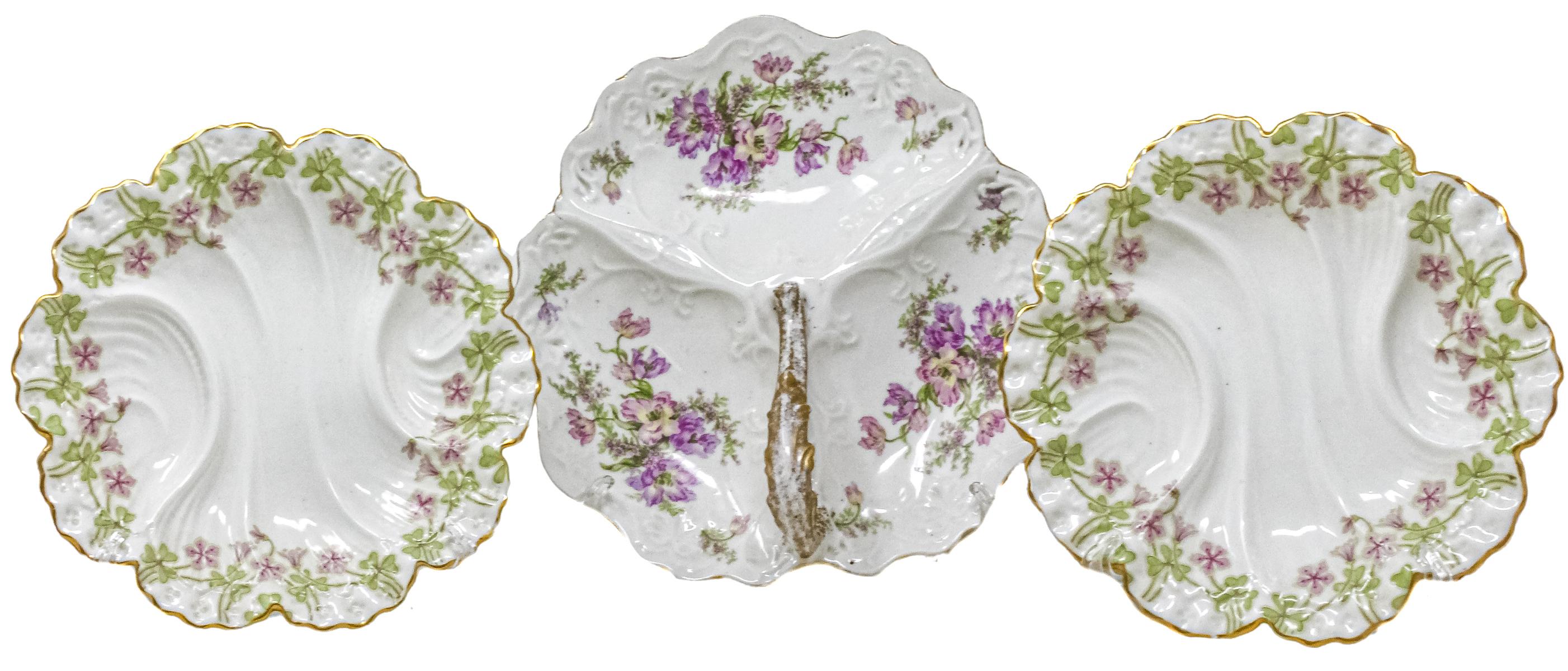 TRES PLATOS ENTREMESEROS DE PORCELANA DE LIMOGES