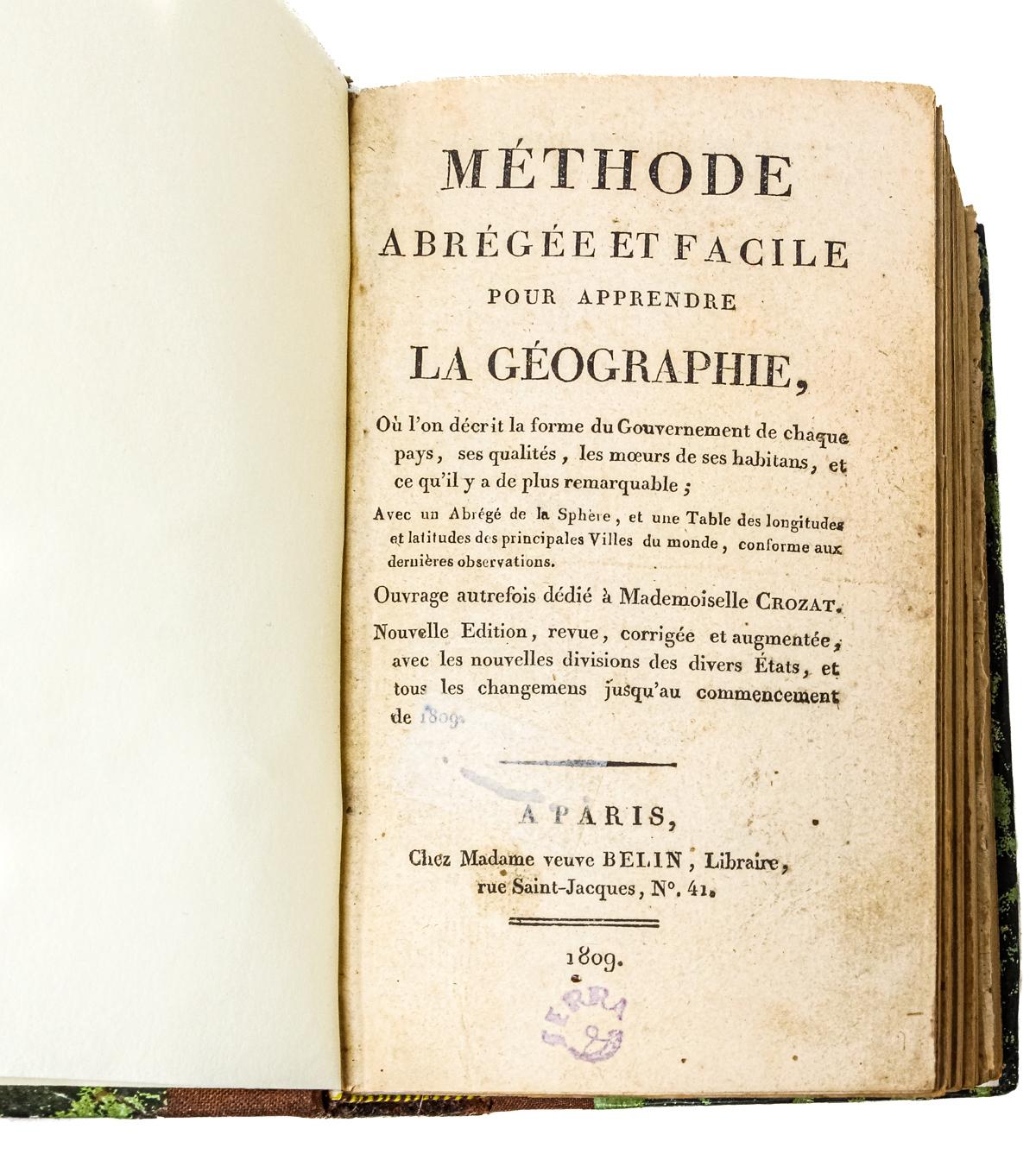 "METHODE ABRÉGÉE ET FACILLE POUR APPRENDRE LA GÉOGRAFIE"