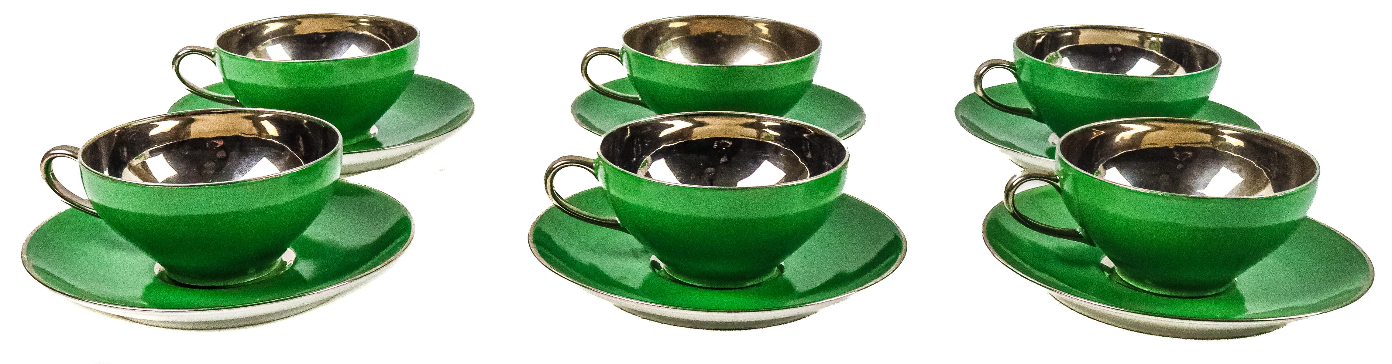 SEIS TAZAS CON PLATO EN PORCELANA DE LIMOGES AÑOS 40