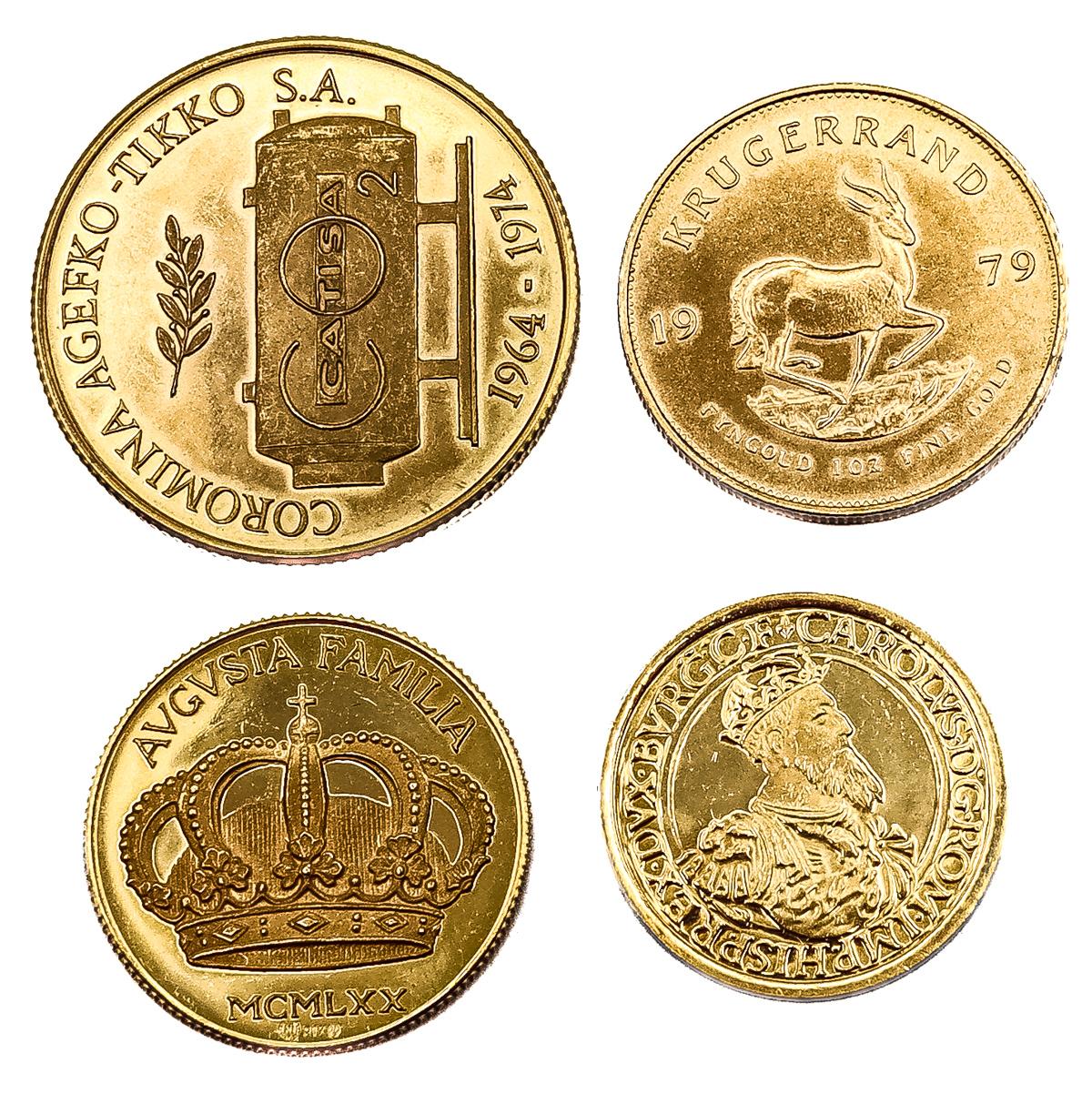 MONEDA KRUGERRAND Y TRES MONEDAS CONMEMORATIVAS