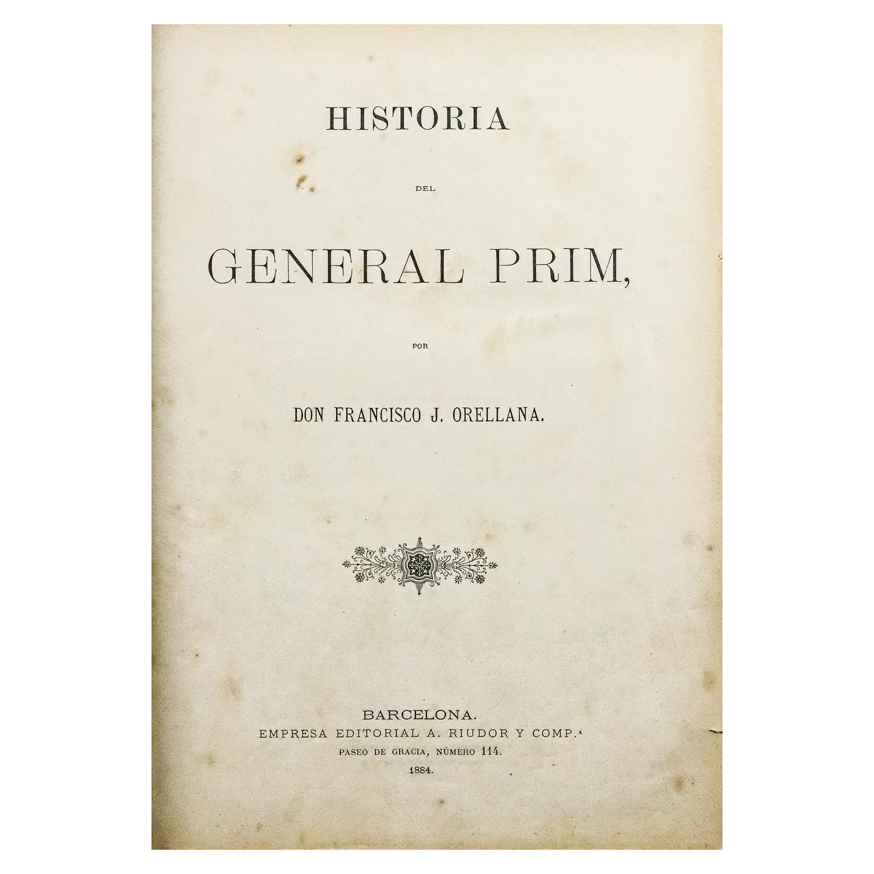 "HISTORIA DEL GENERAL PRIM" TOMO I, CON LITOGRAFIA ENMARCADA