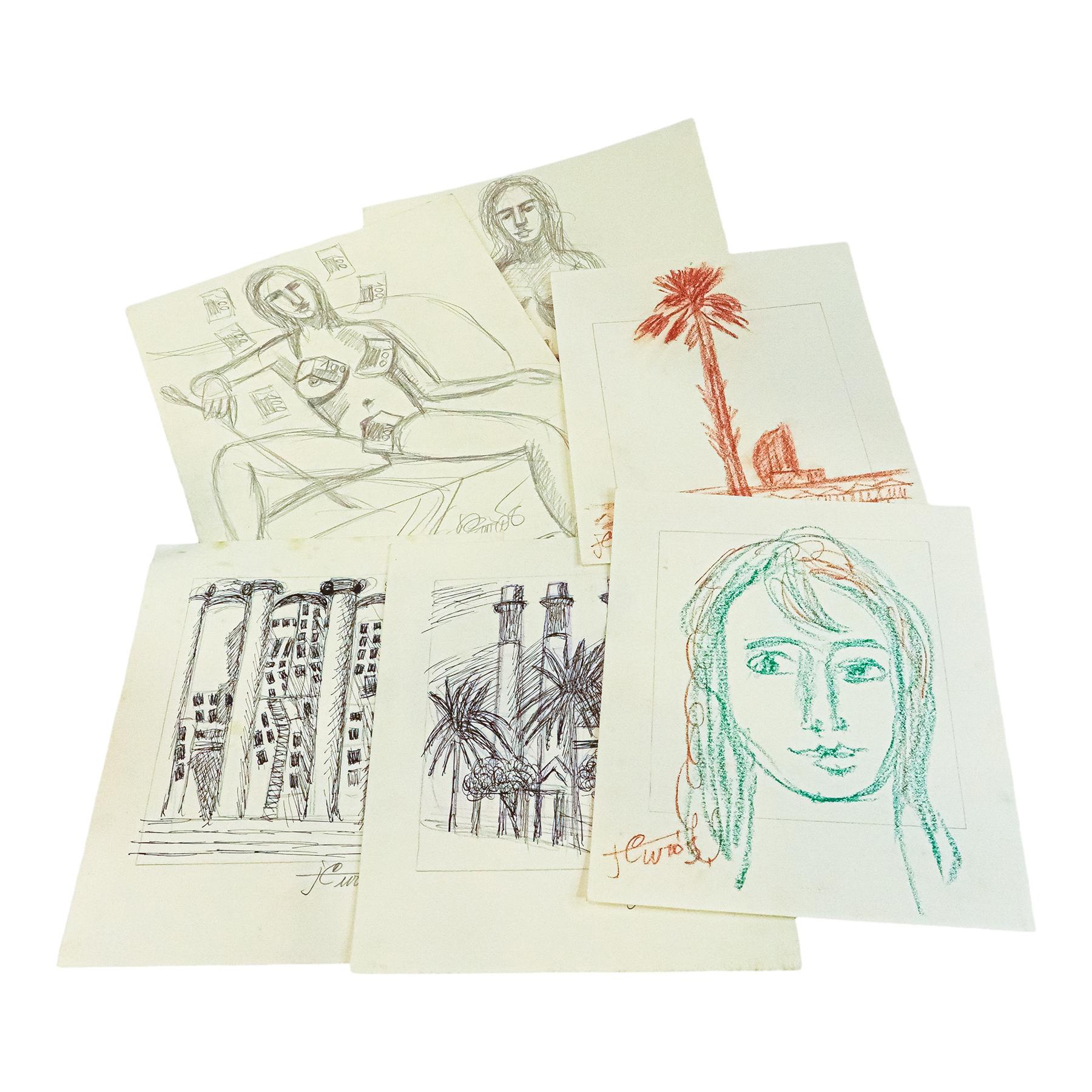 LOTE DE 14 DIBUJOS ACADEMICOS DE LOS AÑOS 70