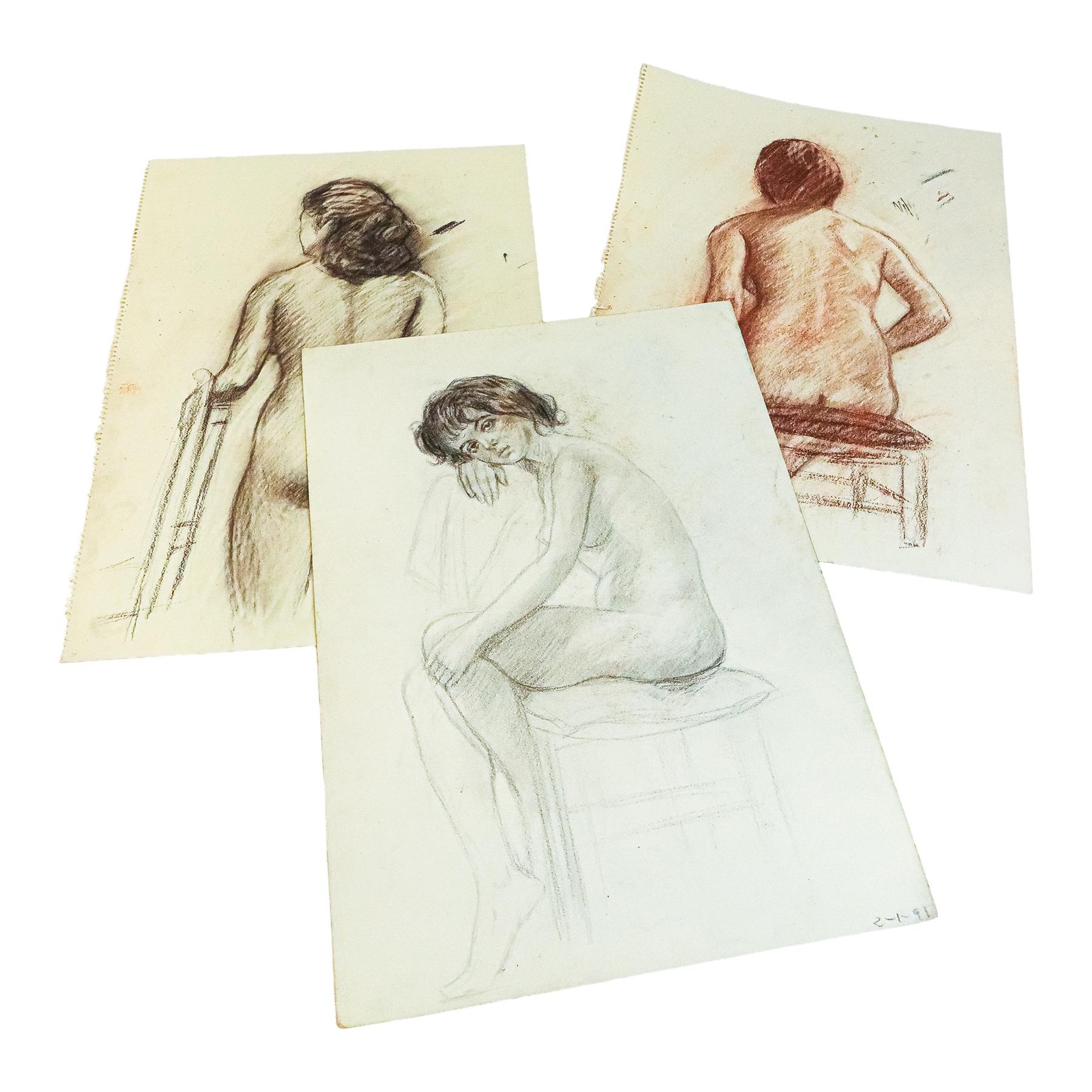 LOTE DE 14 DIBUJOS ACADEMICOS DE LOS AÑOS 70